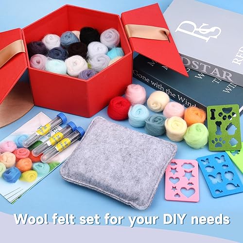 Miniatura 3 de JUPEAN Kit de fieltro de aguja de 117 piezas, kit de iniciación de fieltro de aguja, 48 colores, agujas de lana para itinerar, herramientas y