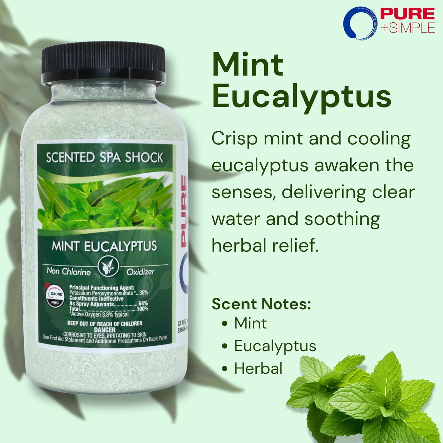 Eucalyptus Scented Spa Shock- Non-Chlorine Shock for Any Spa or Hot Tub-Use with Bromine Tablets or Spa Chlorine. Fragrance Infused Oxygen Crystals Treat Water and Oxidize Chemical Odors