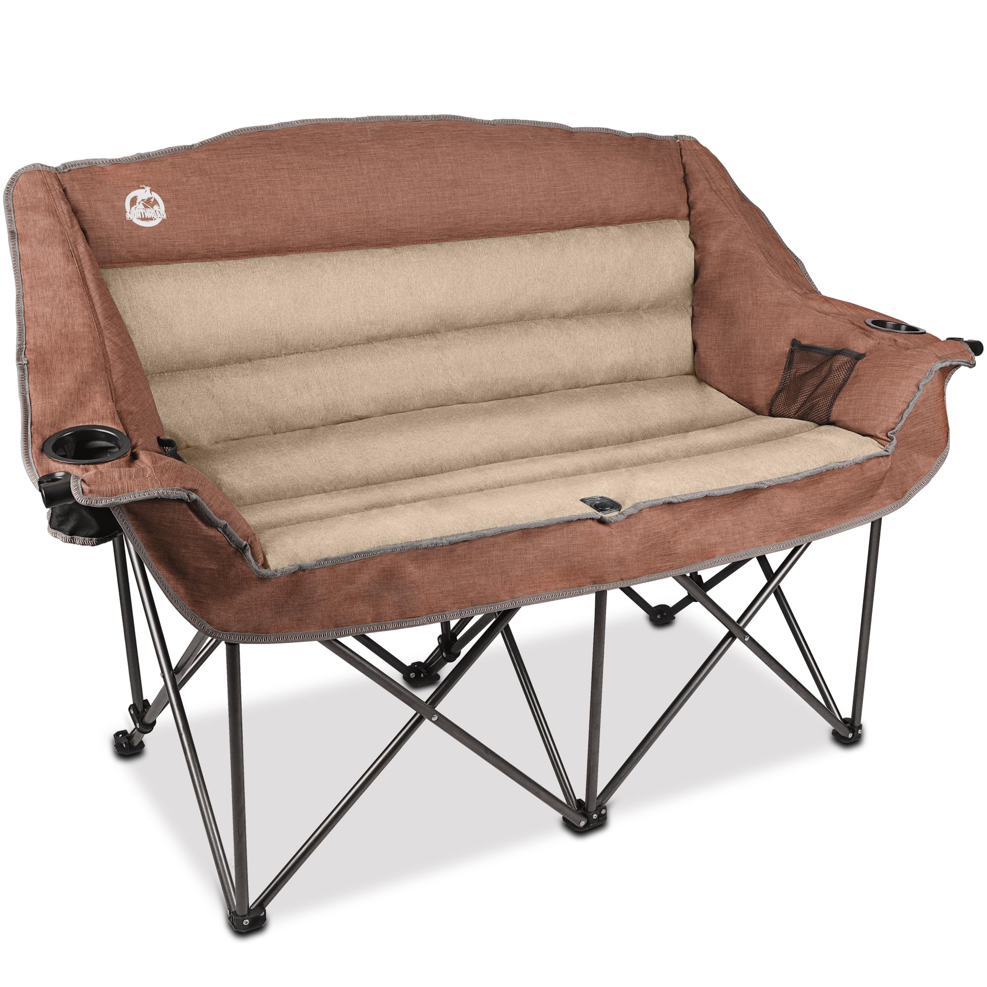 Northroad Folding Loveseat Camping Chair Portable Double Duo Full Padded Garden Chair for 2 Person Sofa w/Cup Holder,Wine Glass Holder,Mesh Storage,Support 600lbs for Picnic Beach Travel, Moca