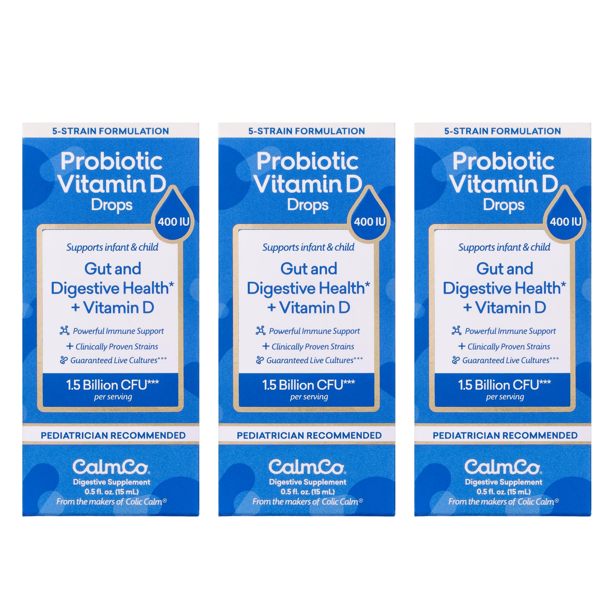 CalmCo Gas Drops for Babies, Constipation & Colic Relief for Newborns & Up, Baby Probiotic Drops for Gut & Digestive Health, 0.5 fl oz (Pack of 3)