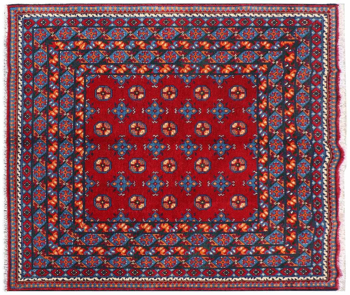 Tapis afghan Akcha rouge 160x190 cm tapis oriental durable pour sol froid