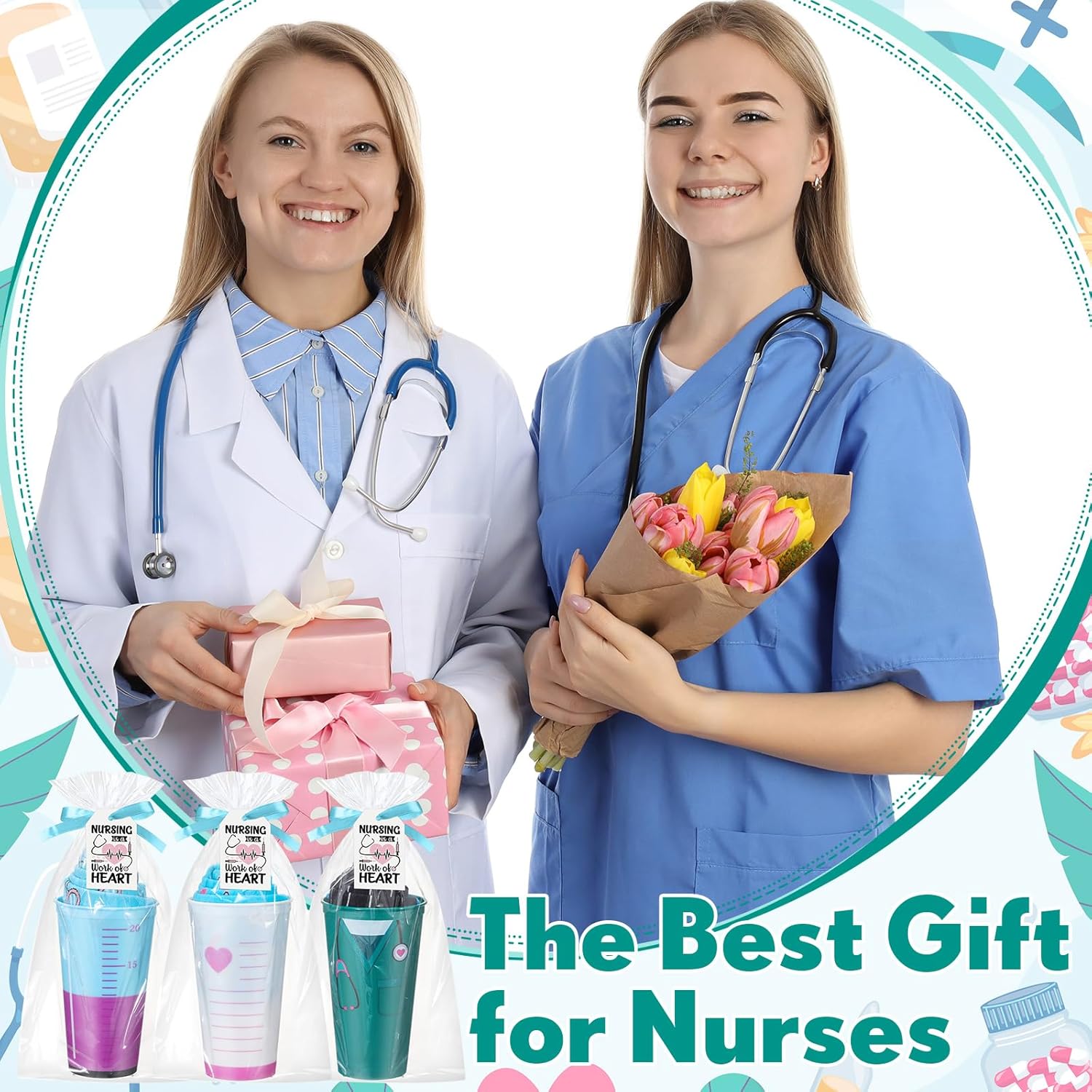 Janmercy Nurse Appreciation Gifts 16 oz Appreciation Nursing Coffee Cup Cute Socks and Nurses Card Gifts Sets for Rn Cna Nurses Week Graduation Office