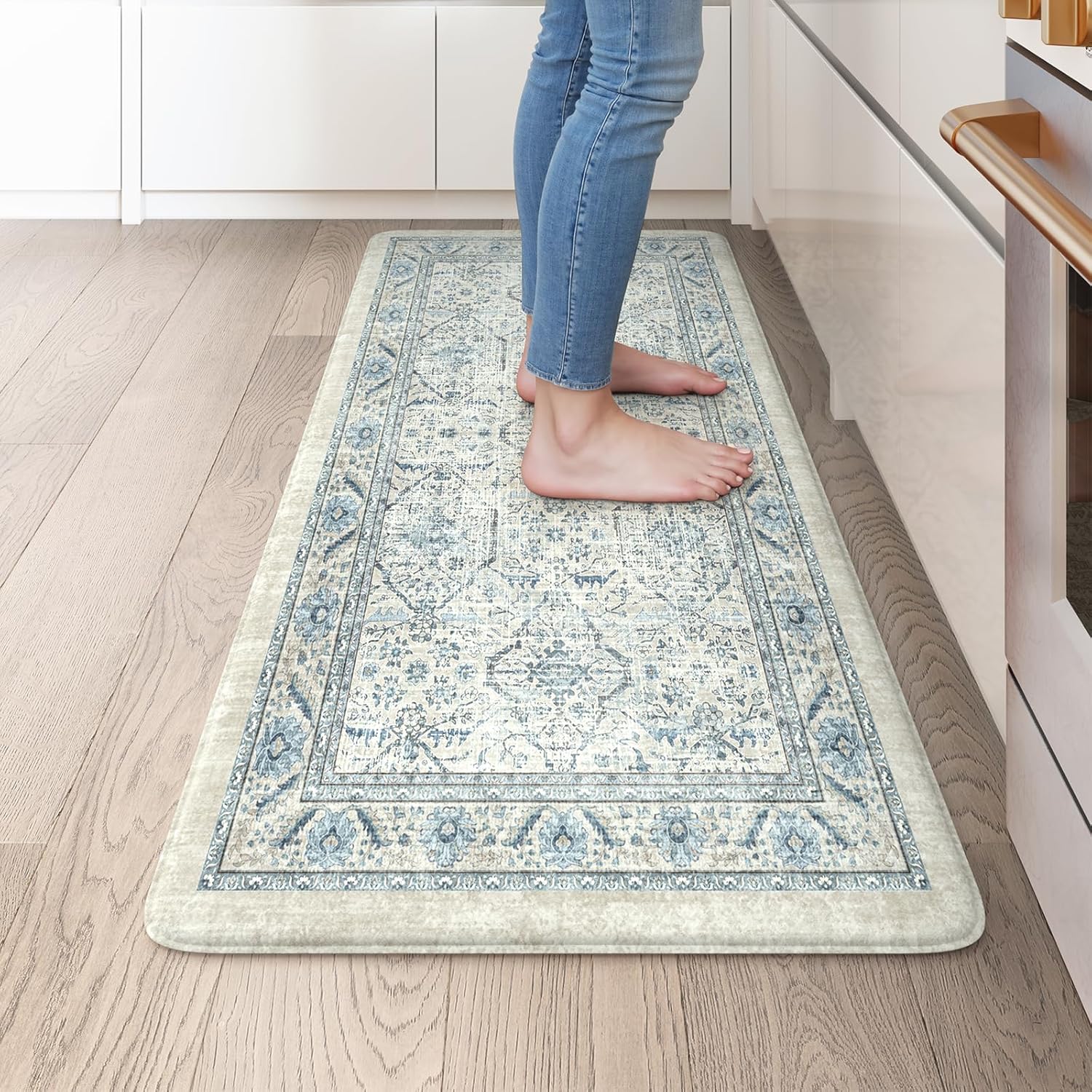 KIMODE Anti Fatigue Mat for Kitchen Floor, Boho Oriental Kitchen Rug, Non Slip Waterproof Kitchen Floor Mat, Vintage Kitchen Mat for Floor, Laundry, Office, Sink, Desk Blue 20″x39″ KIMODE Anti Fatigue Mat for Kitchen Floor, Boho Oriental Kitchen Rug, Non Slip Waterproof Kitchen Floor Mat, Vintage Kitchen Mat for Floor, Laundry, Office, Sink, Desk Blue 20″x39″