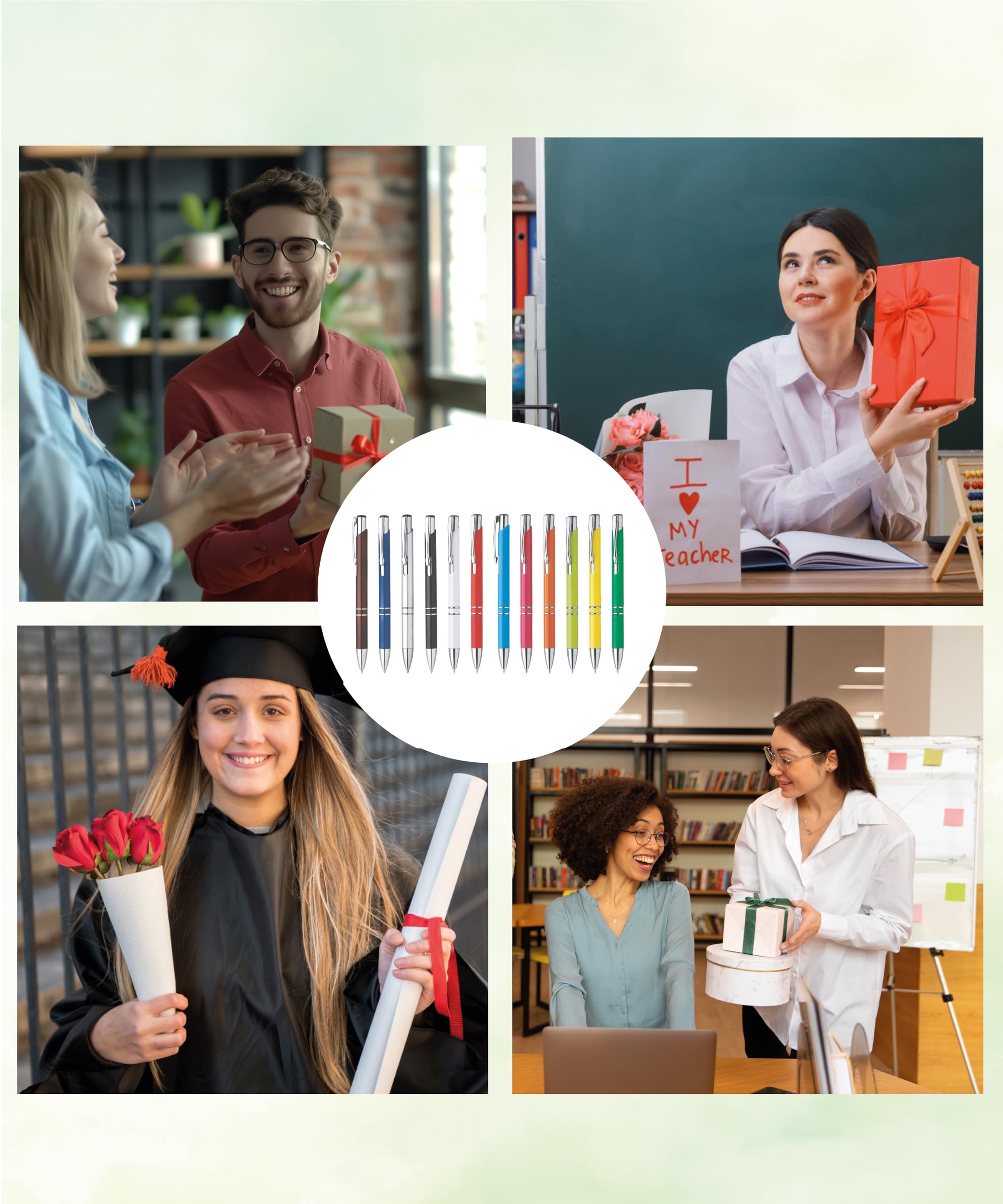 Penna personalizzata incisa, Penna sfera a scatto in plastica con clip metallo. Fusto colorato,Refill nero, ideale per regali di laurea, compleanni o eventi aziendali. (40)