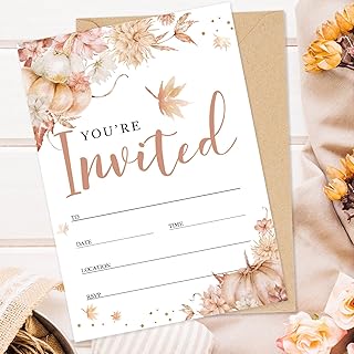 Whaline 25 Sets Fall Invitations with Envelopes Stickers Watercolor Flor...