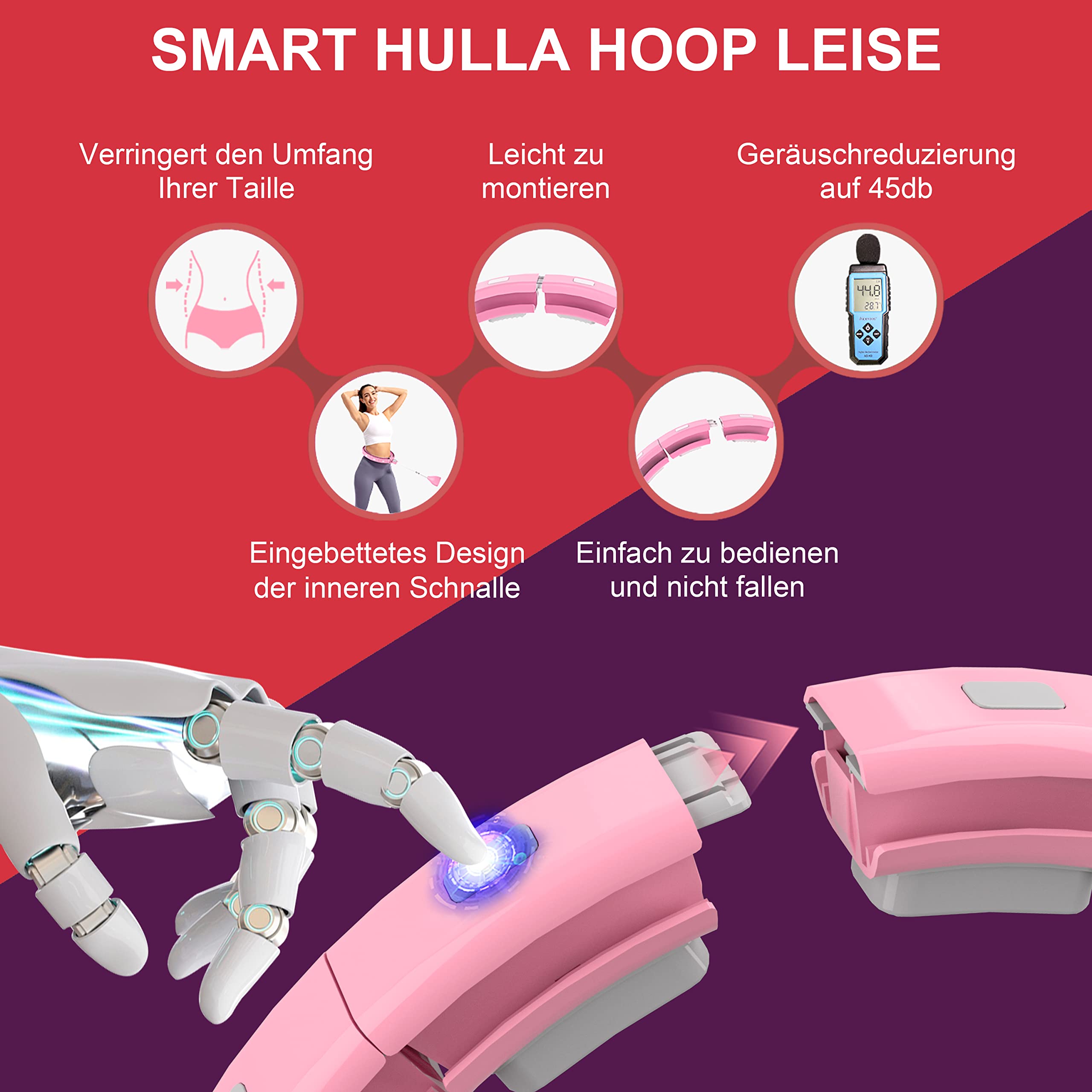 Smart Weighted Hula Hoop for Adult Weight Loss with Body Tape Measure Attachment (Pink)