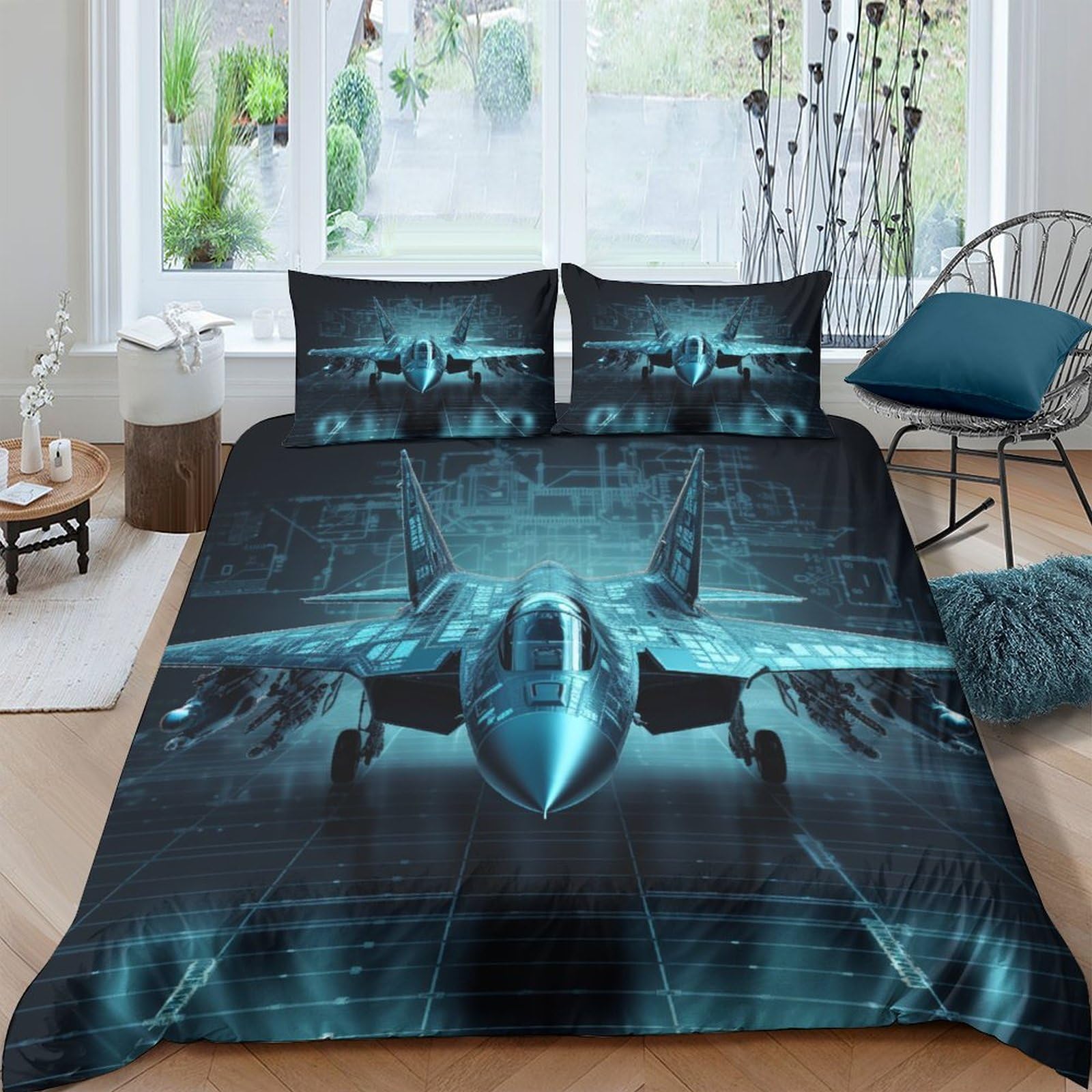 Parure de lit avion 3D respirante et super douce 3 pièces double 200x200cm