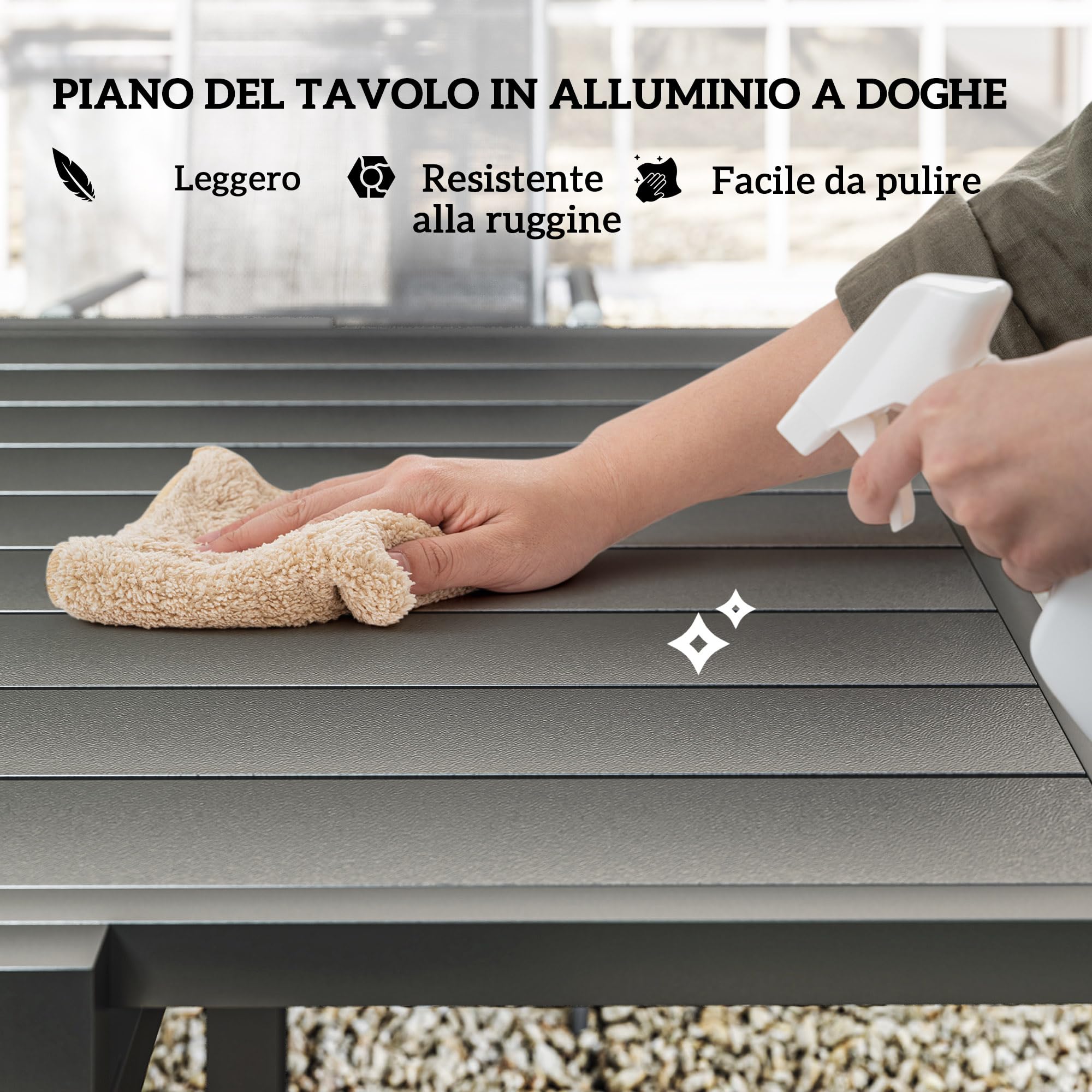 Outsunny Set Tavolo da Giardino con Sedie da 7 Pezzi 90/180cm Grigio e Nero | Set da Pranzo, Tavolo Allungabile, 6 Sedie da Esterno Pieghevoli con Braccioli, Mobili, Acciaio e Textilene