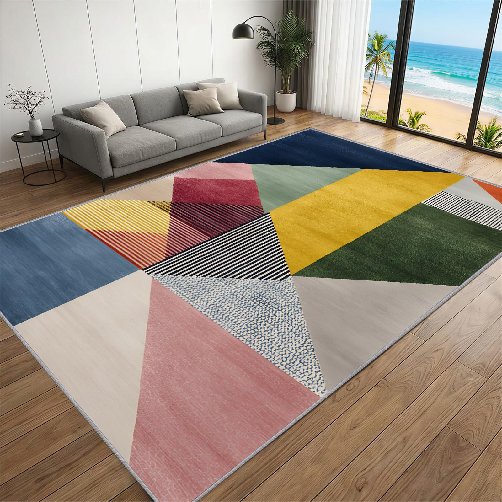 BEQUTIY Colorful Carpet 150 x 240 cm, Color Triangle Pattern Area Rugs, Modern Abstract Home Decor Rugs, Machine Washable Rugs Non Slip, Kitchen Bedroom Living Room