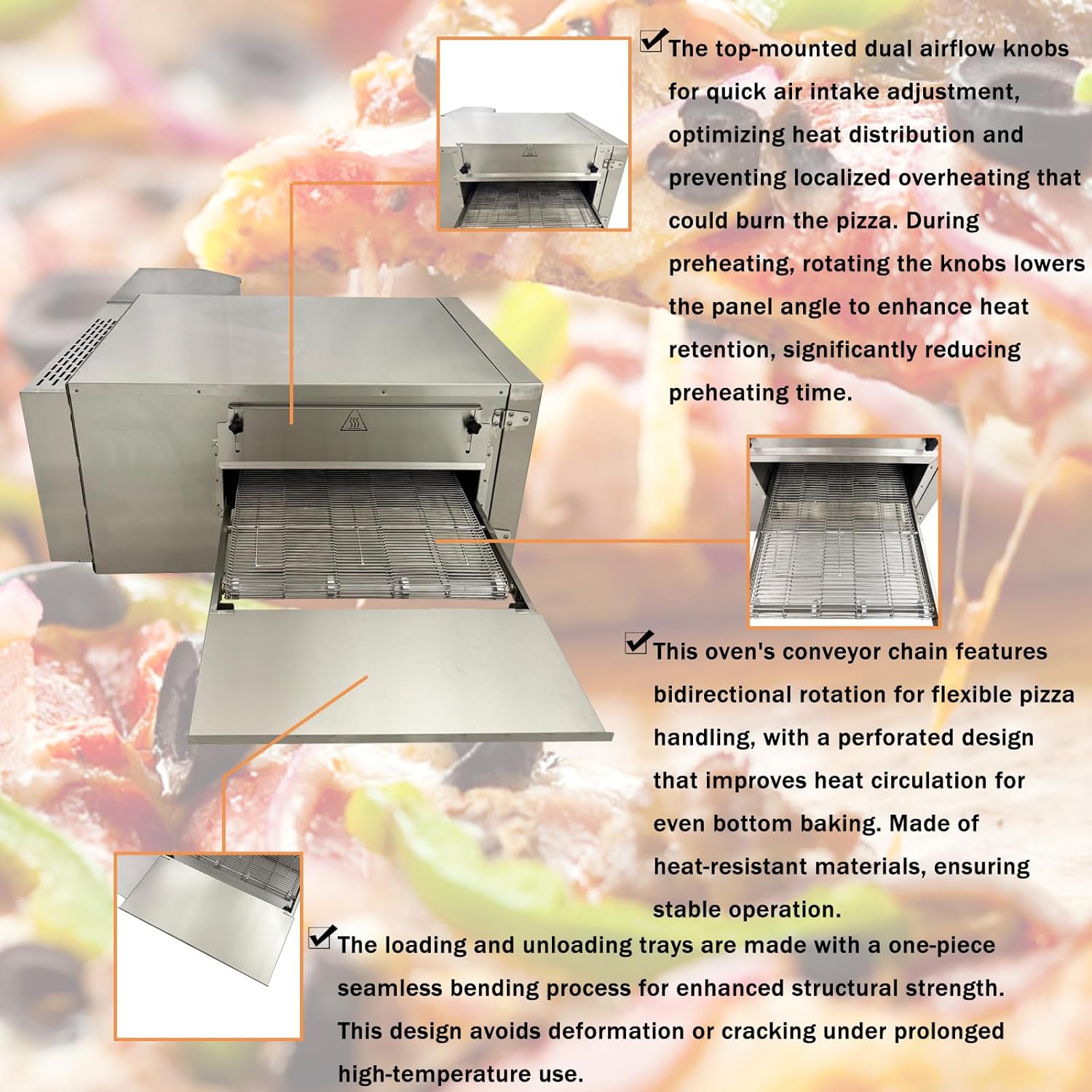 Countertop Conveyor Pizza Stove Hot Air Oven Commercial Electric Baking Oven with Chain Conveyor for Pizzerias Cafes Fast-food Restaurants 18" Max Pizza Diameter 220V 9KW 3PH