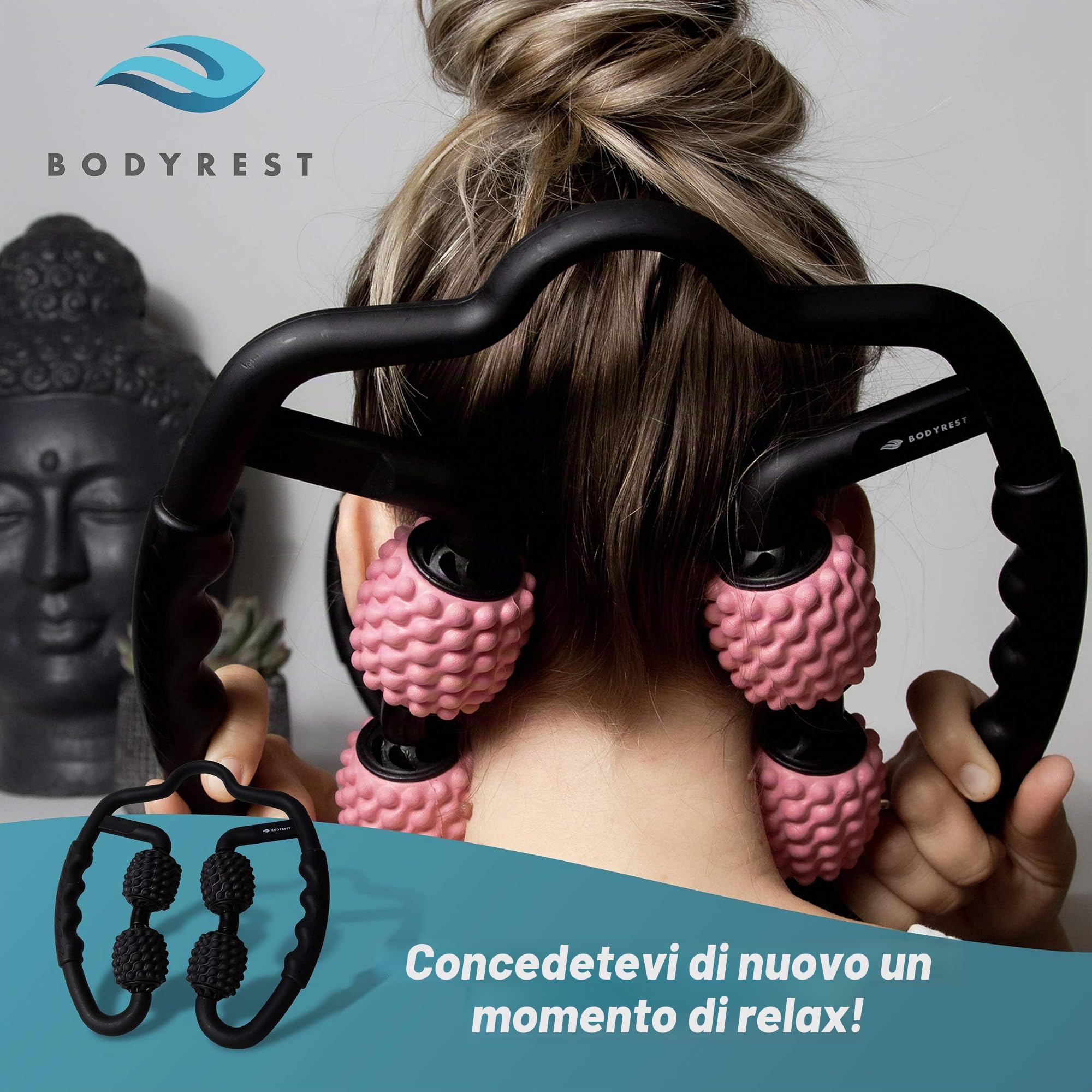 BODYREST - Rullo massaggiante muscolare, rullo fasciale e auto-massaggio, anti-cellulite, collo, spalle, cosce, gambe e braccia. Rilassamento intorno al mondo della fascia