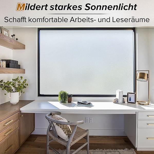 rabbitgoo Fensterfolie Blickdicht Sichtschutzfolie Fenster Selbsthaftend, Milchglasfolie Statisch Haftend 30 x 120 cm ohne Kl - 2