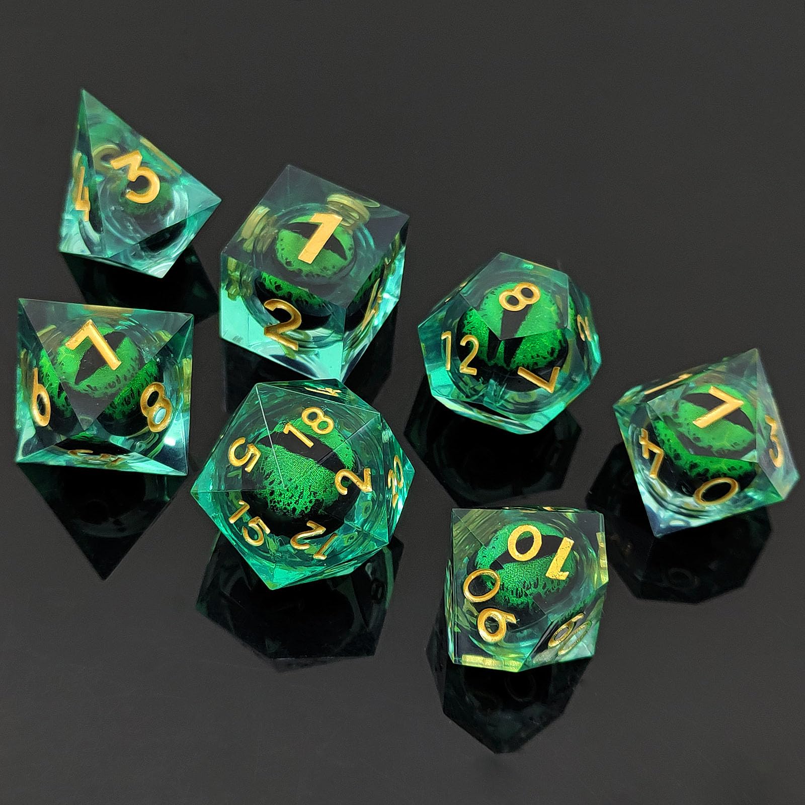 ORUZA 7 PCS Dragon Eye DND Dice Liquid Core D&D Dice Resin Sharp Edge Polyhedral D&D Dice Set for Dungeons and Dragons Role Playing Die D20 D12 D10 D8 D6 D4 D% - Image 4