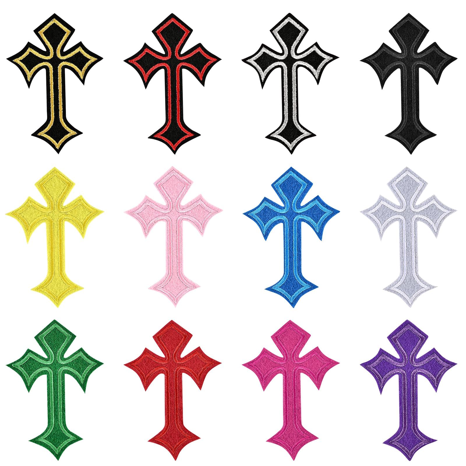 12Pcs Cross Embroidery Patches for Clothes, Quick Fix and DIY Customization Stickers, Iron-On Applique for Denim Jackets, Hats and Bags, Multicolor Set-image-49