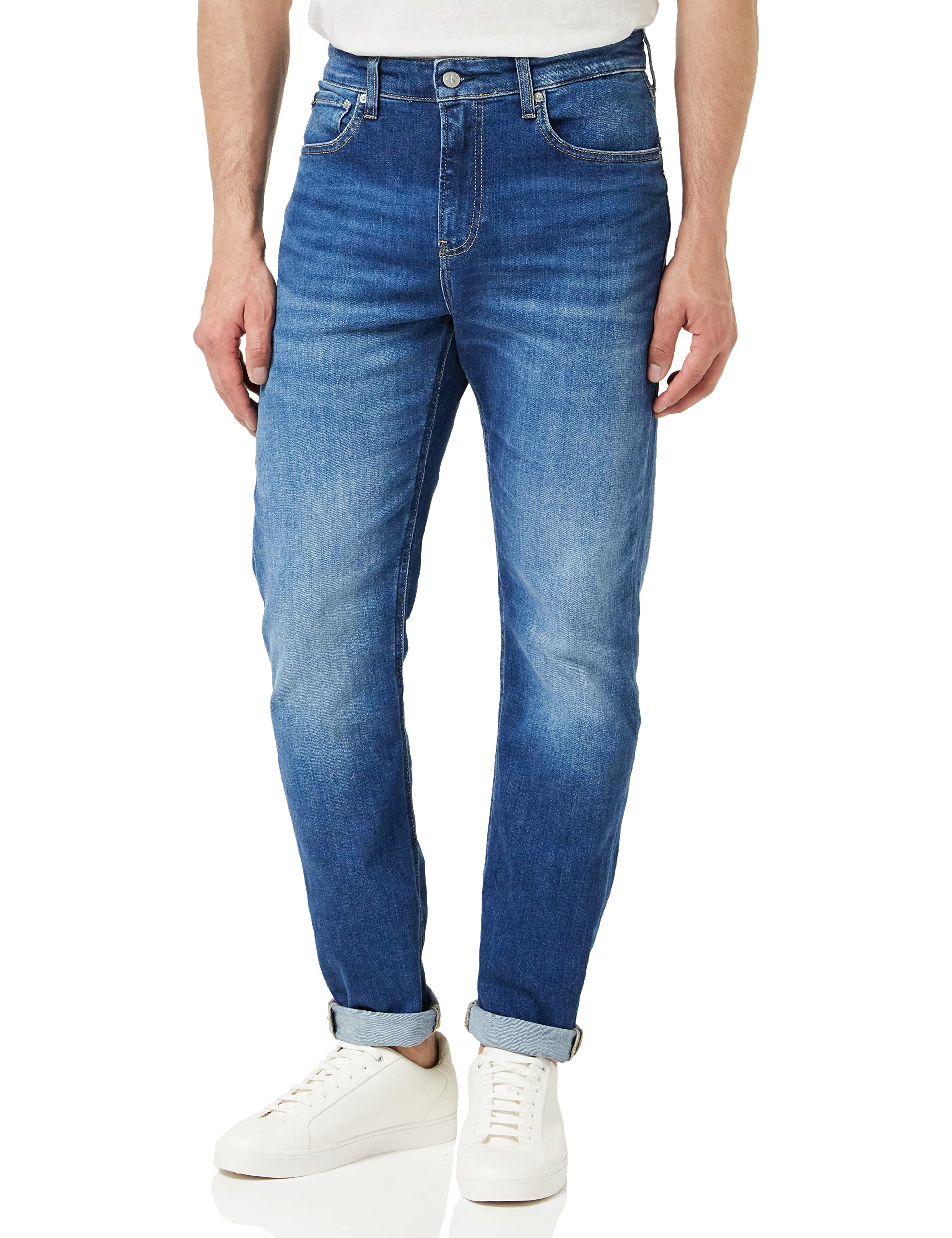 Calvin Klein Men’s Mid Rise Slim Taper Jeans, Blue (Denim Dark), 34W/30L