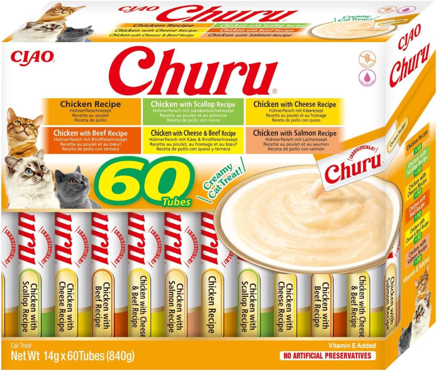 Inaba Churu Premium-Katzenschleckies mit Hühnchen, kornfrei, zuckerfrei, kalorienarmer, bestes Katze für das Training, als Belohnung und für den Tierarzt cremige Katze 60 x 14 g Inaba Churu Premium-Katzenschleckies mit Hühnchen, kornfrei, zuckerfrei, kalorienarmer, bestes Katze für das Training, als Belohnung und für den Tierarzt cremige Katze 60 x 14 g