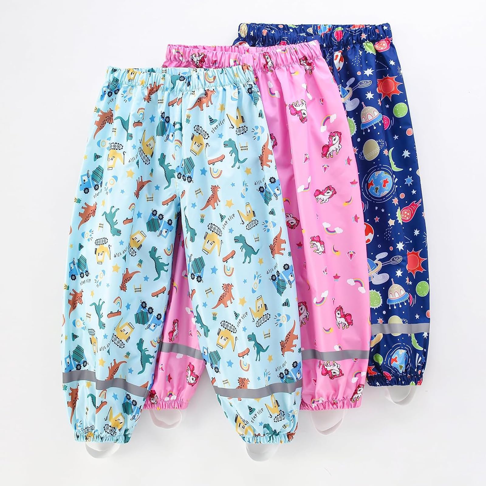 YIQAUMA Toddlers Boys Girls Waterproof Rain Pants Kids Lightweight Reflective Windproof Rainwear (US, Age, 3 Years, 4 Years, Light Blue)