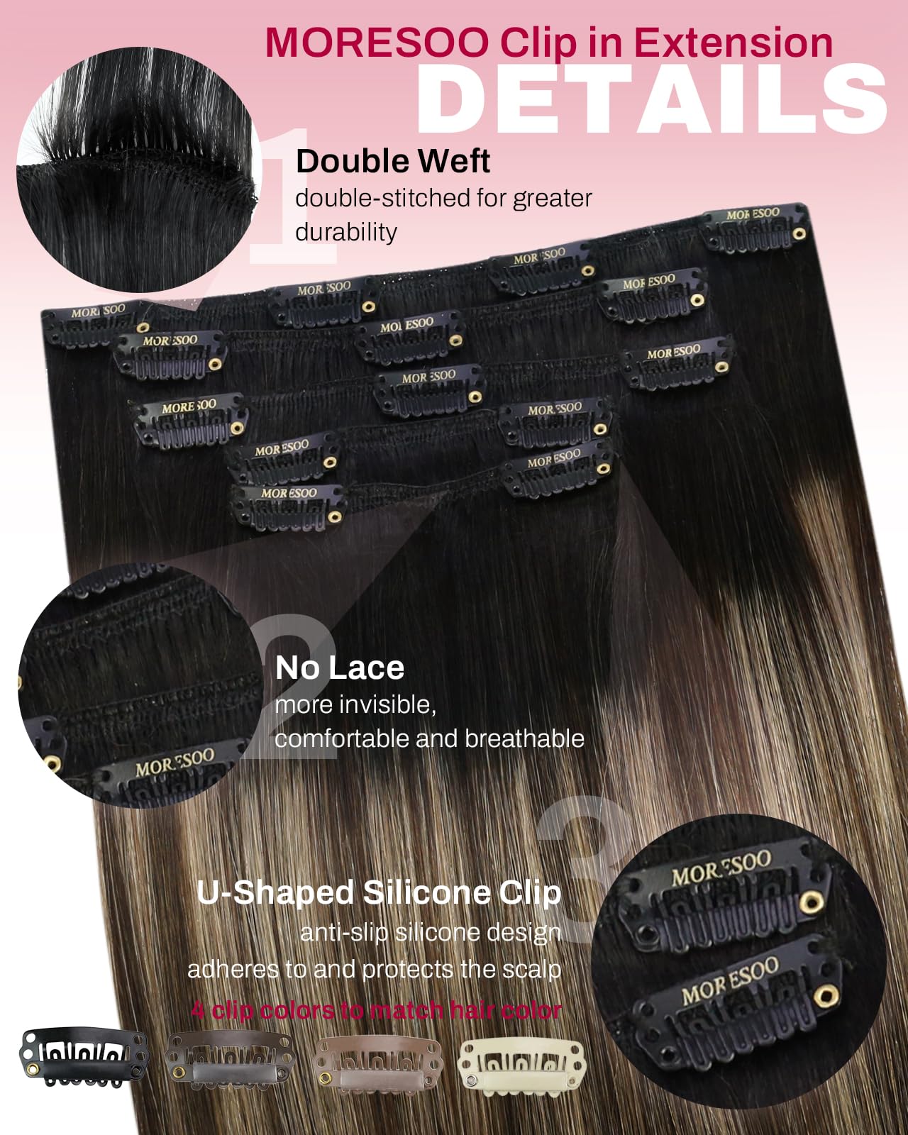 Moresoo Hair Extensions Clip in Real Hair Dark Brown Invisible Full Head Clip in Human Hair Extensions Brunette Shoulder-length Short Remy Hair 12 Inch 5 Pieces/80g #2 — view 35