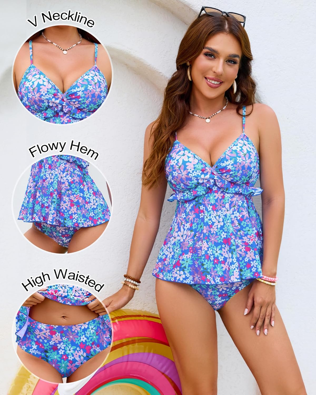 Jolefille Tankini Swimsuits for Women Tummy Control Two Piece Bathing Suit Flowy Top High Waisted Modest Swimwear Cute Floral - Image 5