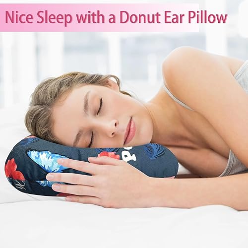 Miniatura 6 de Almohada perforadora de oreja para dormir de lado, almohadas con agujeros para dolor de oído, almohada de dona para dormir del lado de la oreja para