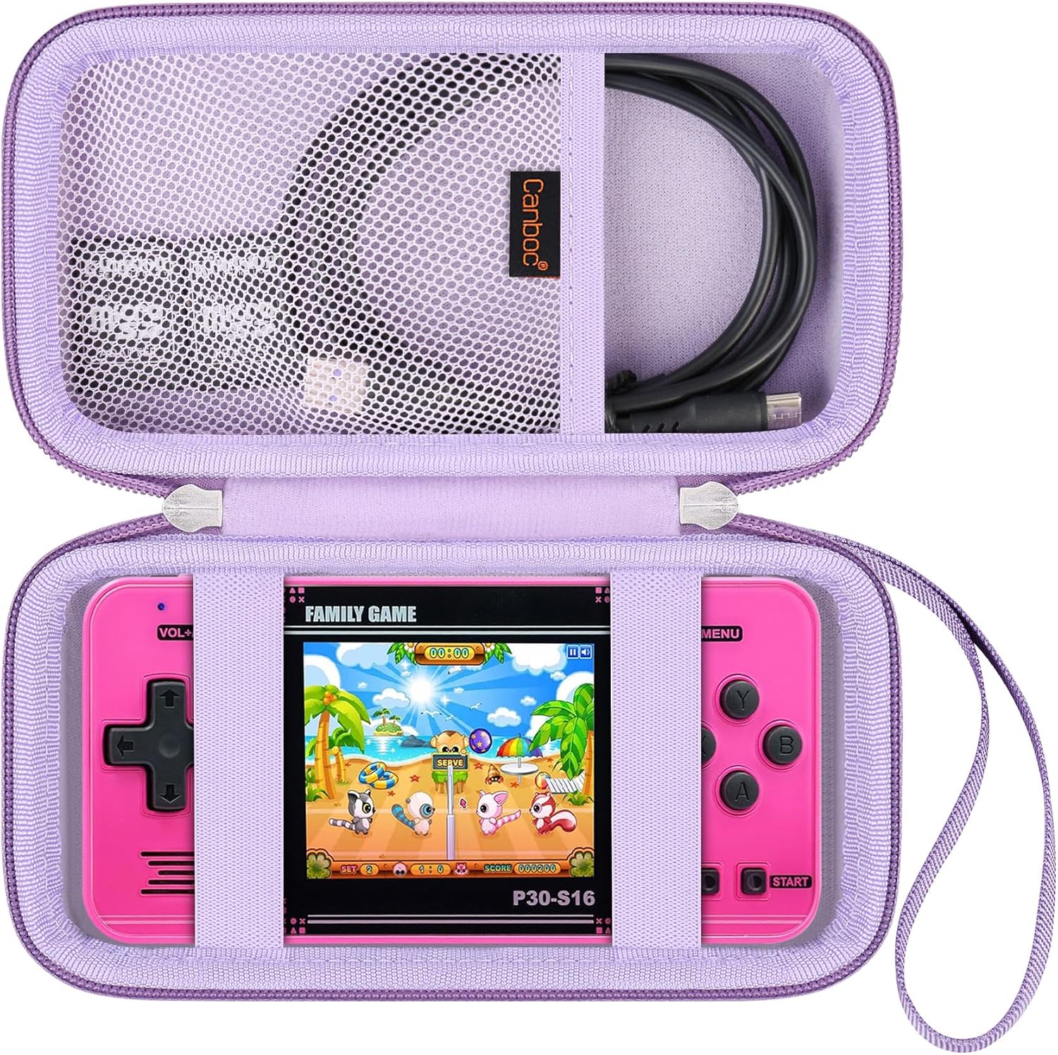 Canboc Carrying Case for WELLST·G Handheld Game -Preloaded 220 Retro Video Games/ My Arcade Atari Pocket Player Pro Game Console, Mesh Pocket fits Cable, SD Card, Purple (Case Only)