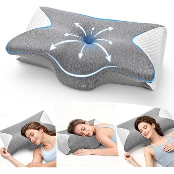 A-Pce Orthopaedic Pillow Ergonomic Memory Foam Pillow Neck Support Pillow for Relieving Neck Shoulder and Back Pain Ideal for Side Back and Stomach Sleepers Grey/White