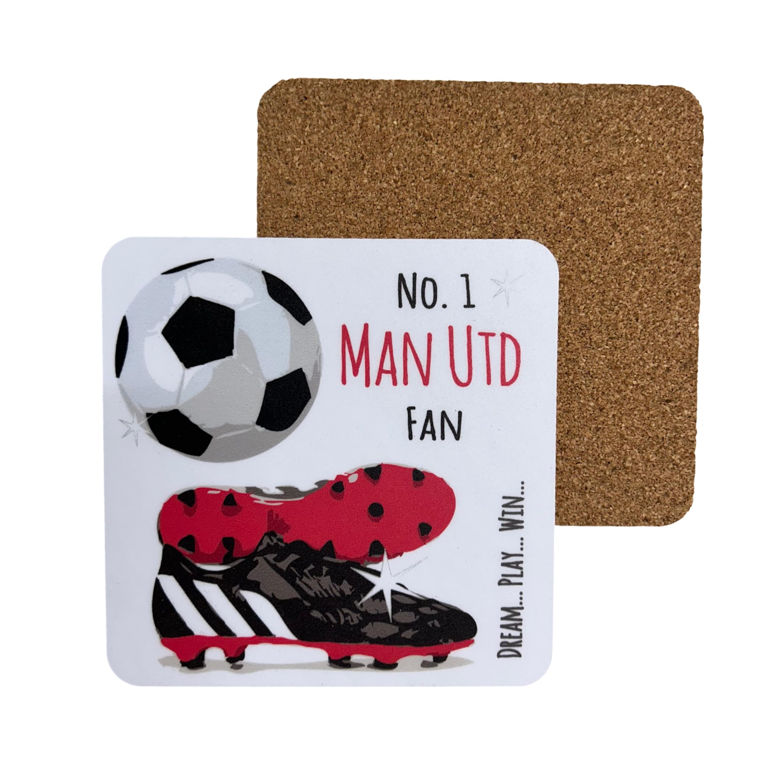 Manchester United Man Utd Red Devils Football Club FC Happy Fan - COASTER DRINK MAT - by WHITE COTTON CARDS (C-FN4)