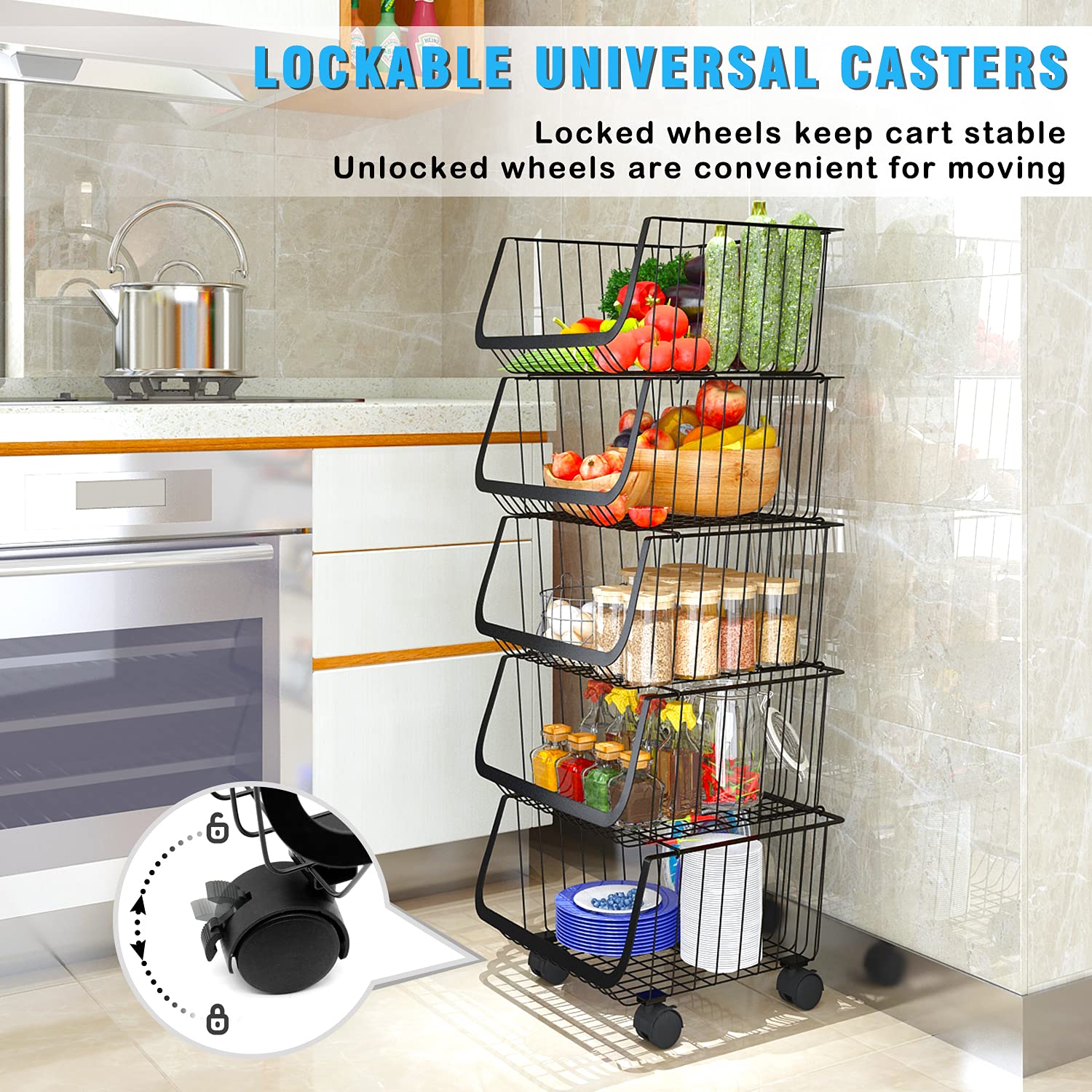 Buy Wire Storage Basket Metal Stackable Potato Onion Storage Bins Fruit