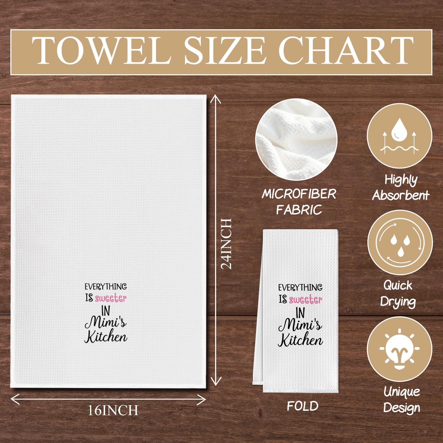 Mimi Grandma Kitchen Towels,Mimi Gifts for Grandma Dish Tea Towels for Kitchen Decor,Grandmother Gifts from Grandkids Decorative Hand Towel,16x24 Inch
