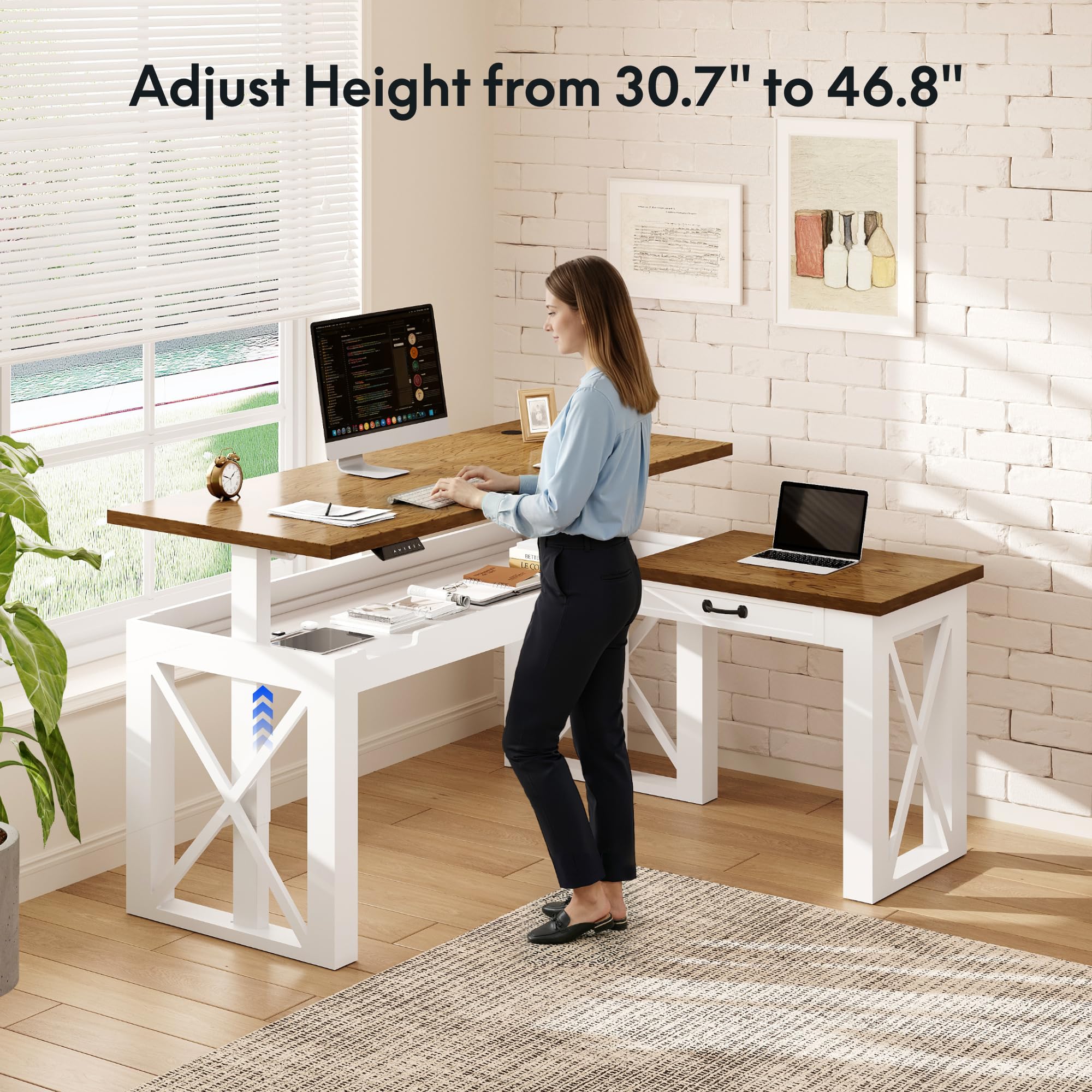FLEXISPOT L-Shaped Standing Desk with Drawer 62x48 Sit Stand Executive Table Height Adjustable Corner Desk for Home Office — view 4