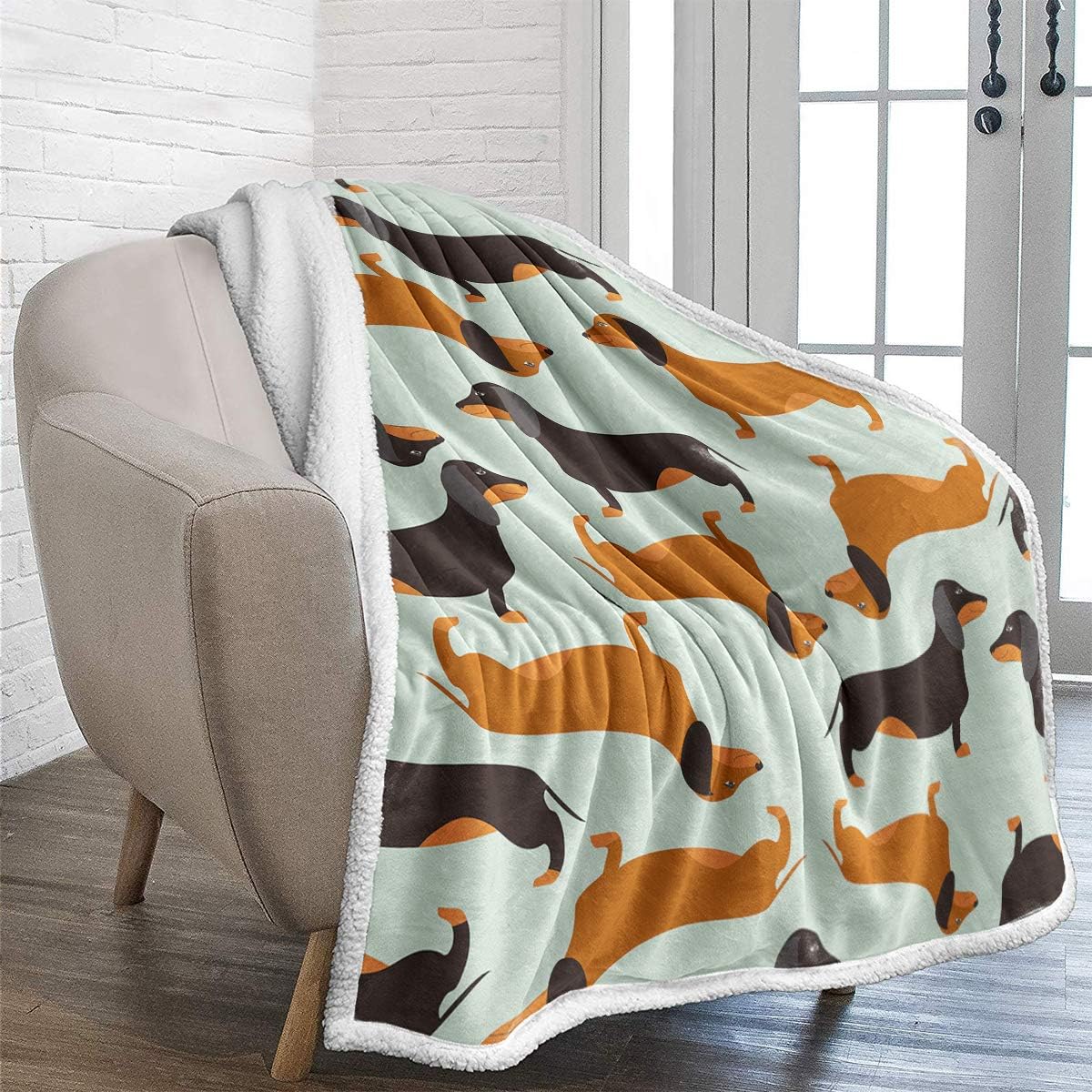 sausage dog fleece throw