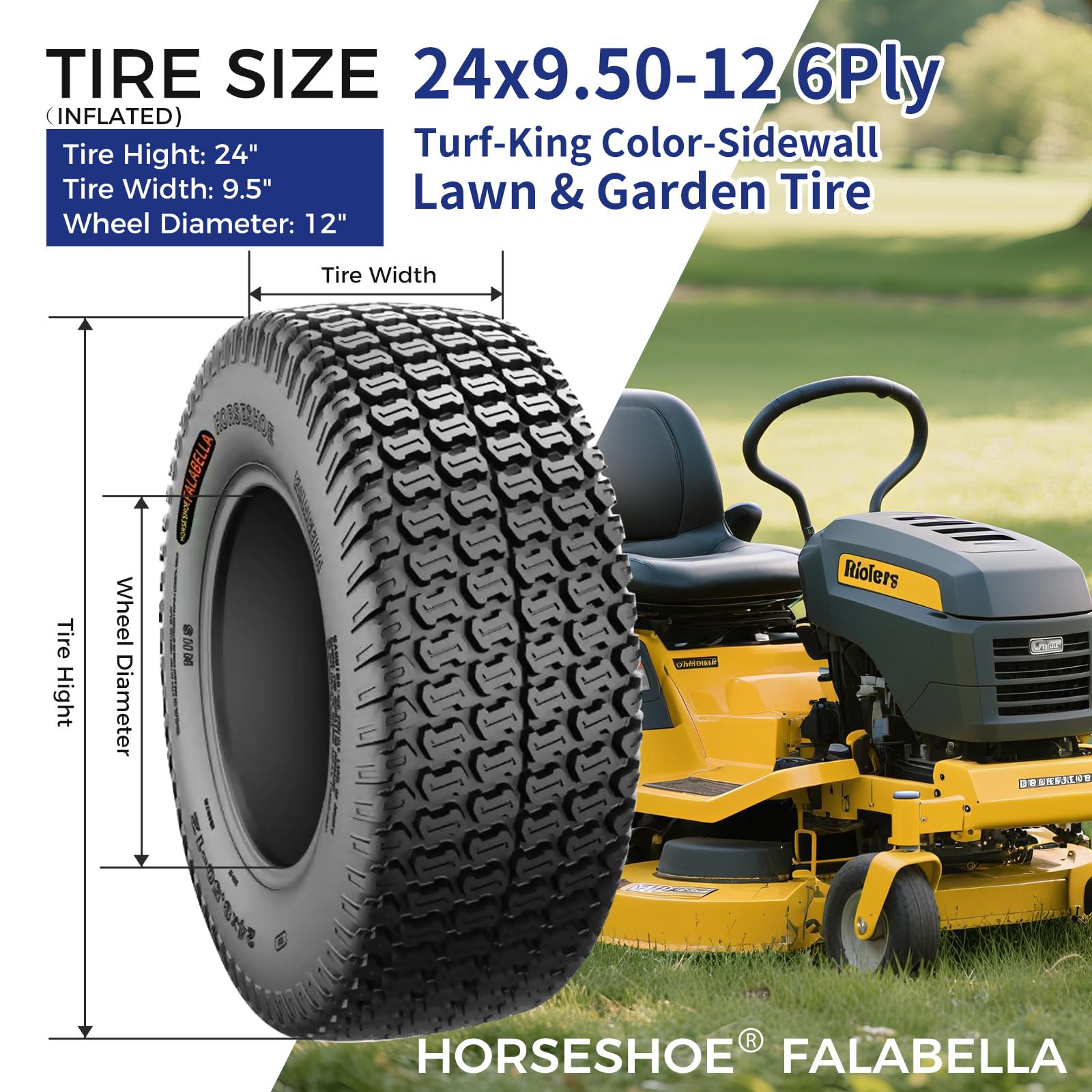 Juego De 2 Neumáticos Para Cortacésped 23x10.5-12, Capa 6, Con Dibujo De Espiga Para Tractor De Jardín