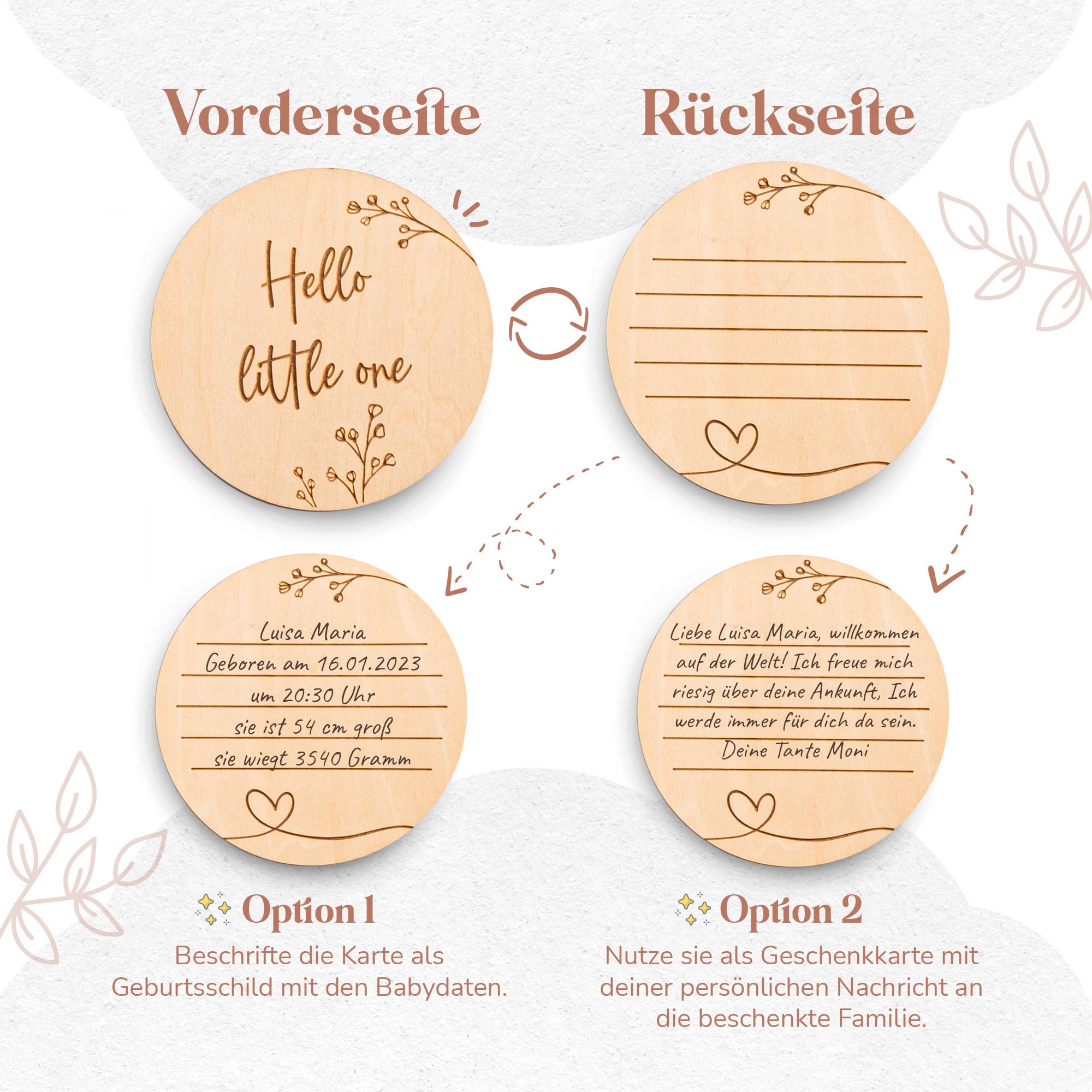 Mikito Baby Geschenk Set für Junge & Mädchen - Musselin Schnuffeltuch, Beißring, Lätzchen, Baby Holzschild - Zur Geburt