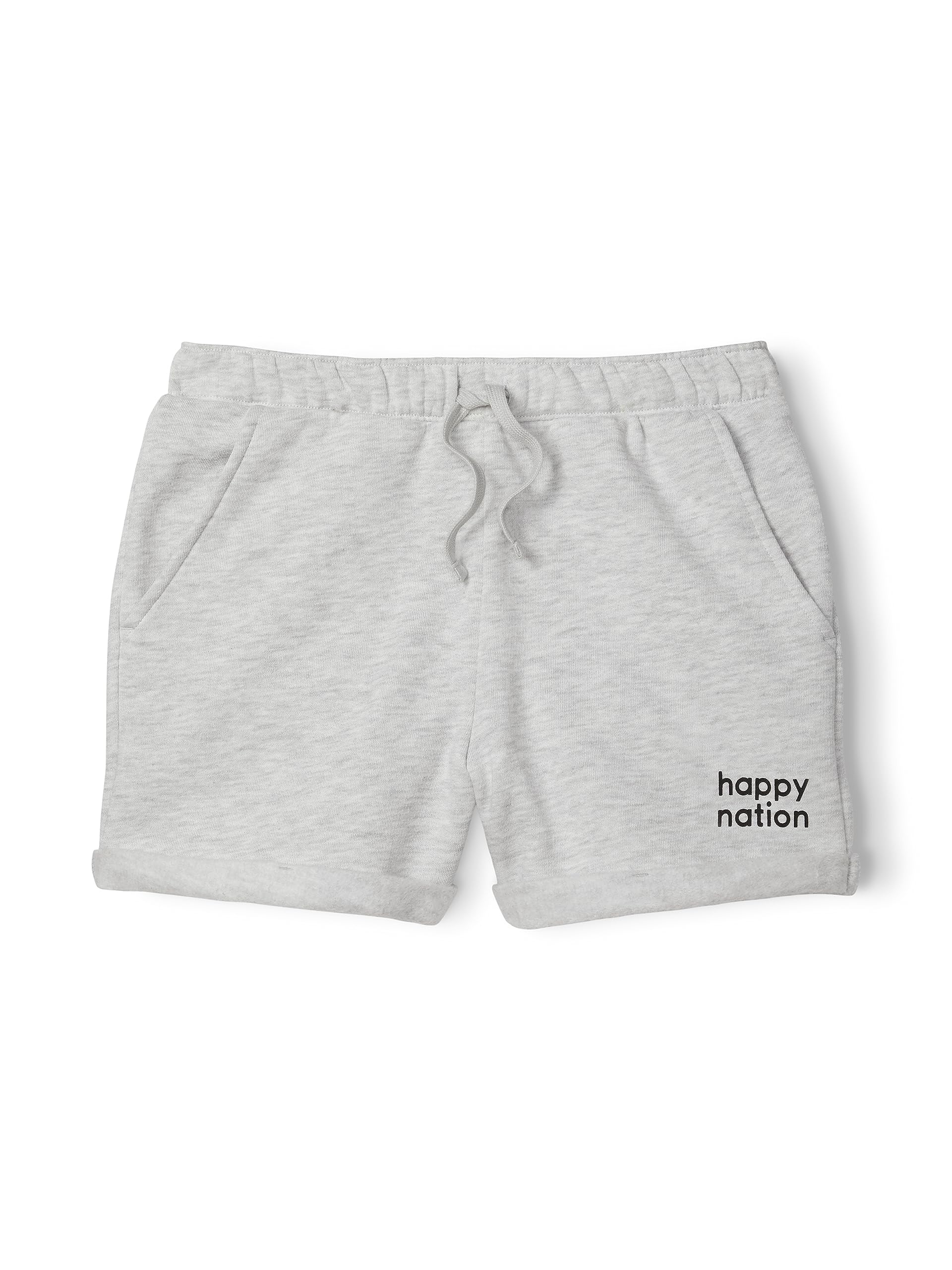 Happy Nation Girls' Big Rolled Hem Fleece Sweat Shorts (Heather Stone Grey)