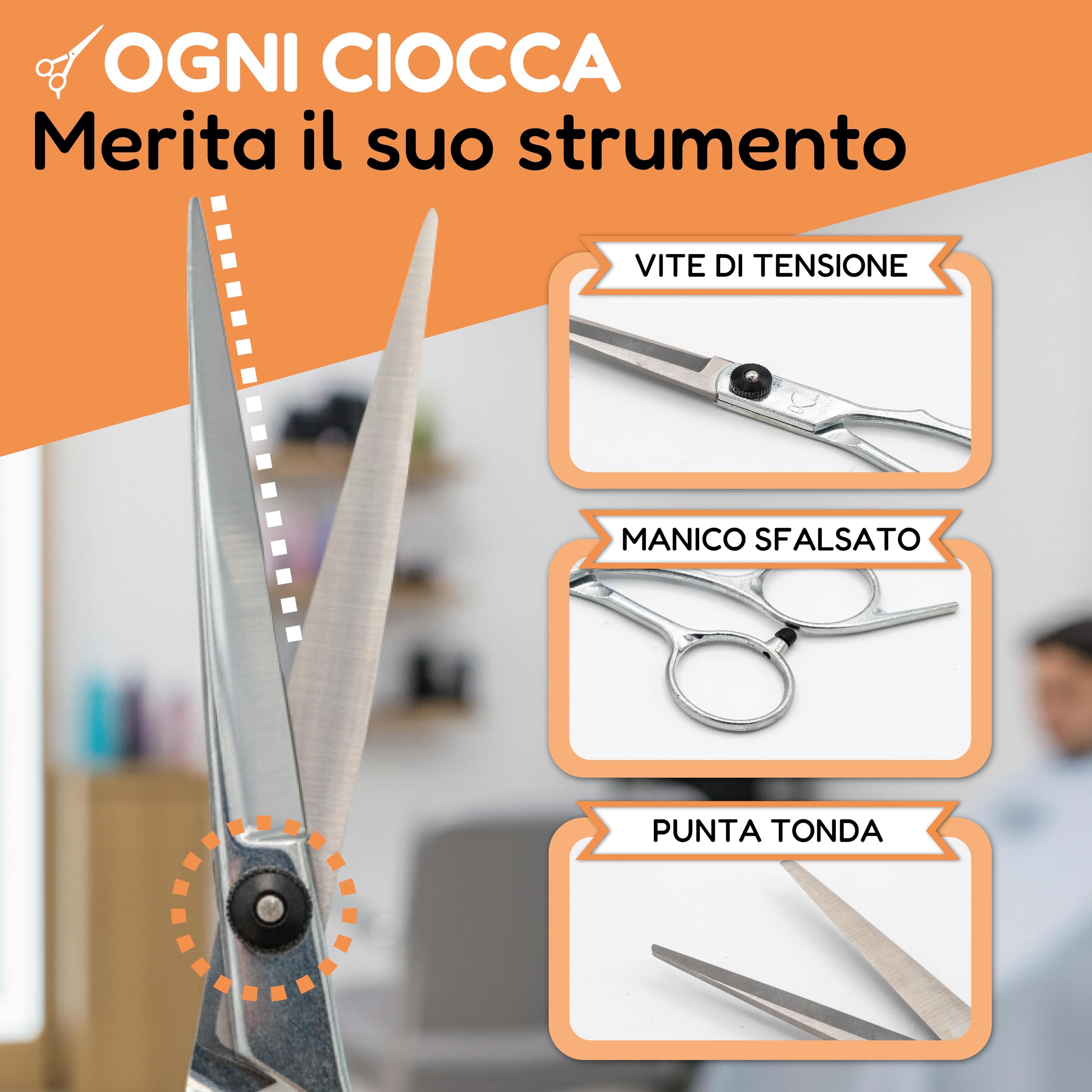 Forbici Parrucchiere Professionali 6 Pollici, Forbici Taglio Capelli in Acciaio Inox, Ergonomiche con Custodia, Ideali per Barbiere, Uomo Donna, Capelli Barba e Uso Domestico