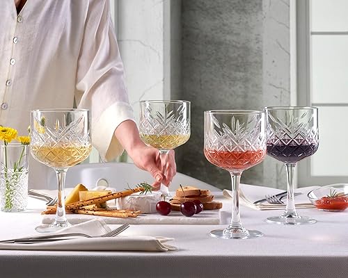 Miniatura 6 de Pasabahce Juego de 4 vasos cupé vintage de alta calidad, extra grandes, exclusivos, ginebra, vino, cóctel, copas de champán, diseño de cristal,