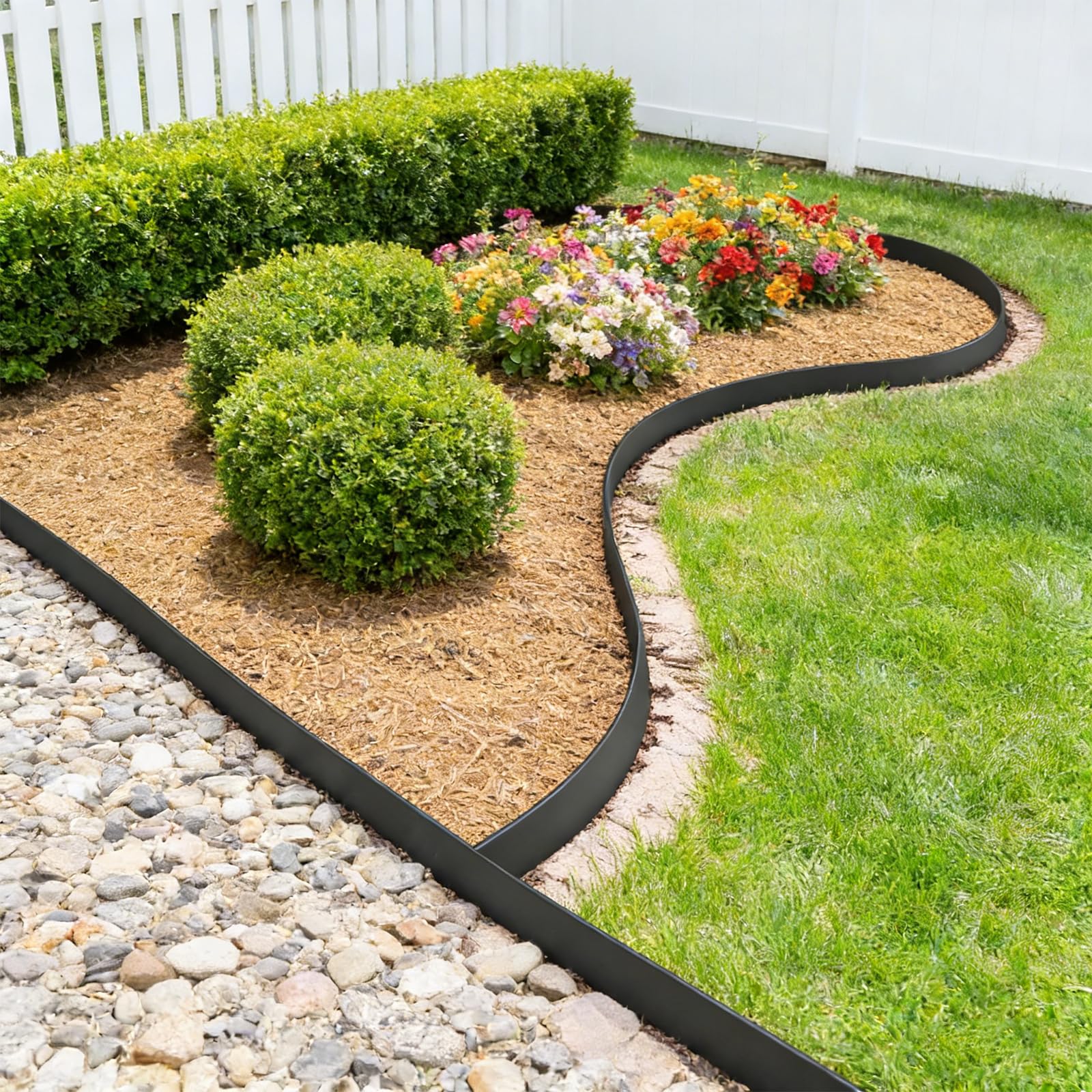 Bordo per Aiuole da Giardino 10 m con 60 Picchetti – Bordura per Prato in Plastica Flessibile, Altezza 10 cm – Separatore per Aiuole e Vialetti, Nero