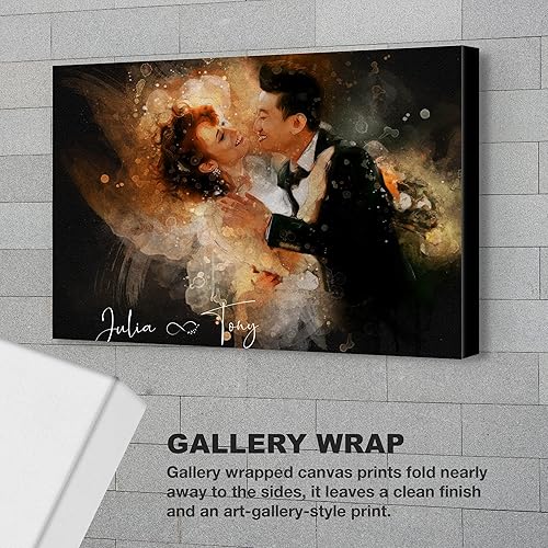 Miniatura 3 de Lienzo de retrato de boda personalizado Fondo oscuro, lienzo de ilustración de boda Impresión de acuarela Lienzo enmarcado Arte de fondo oscuro