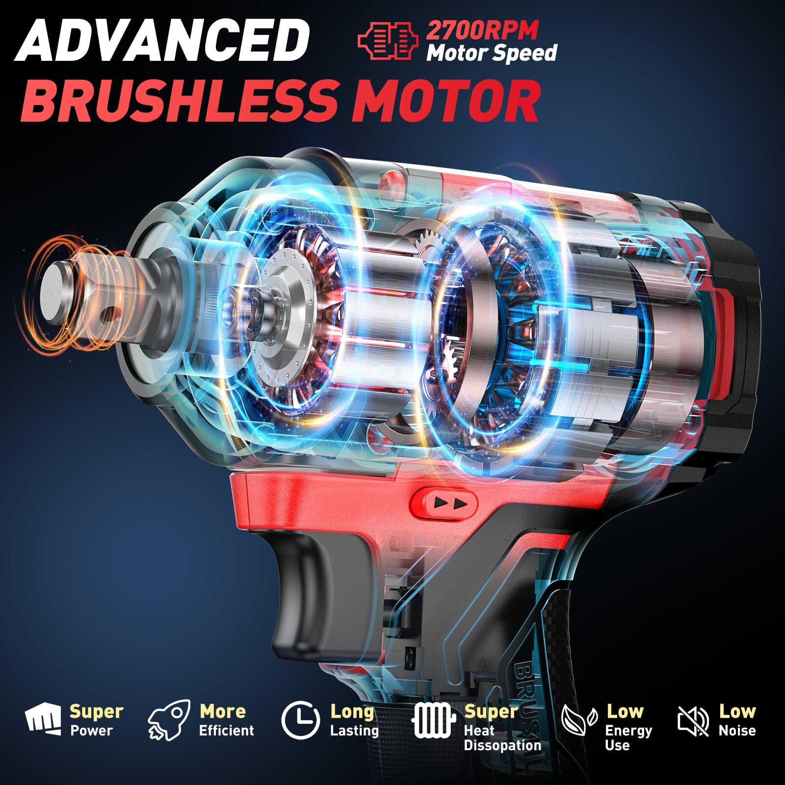 Clé à Chocs Sans Fil Brushless avec 2x 4.0 Ah Batteries, 700N.m/Ft-lbs Boulonneuse à Choc Electrique, 21V Visseuse à Chocs avec 4 Douilles à Chocs, Compatible avec Makita 18V