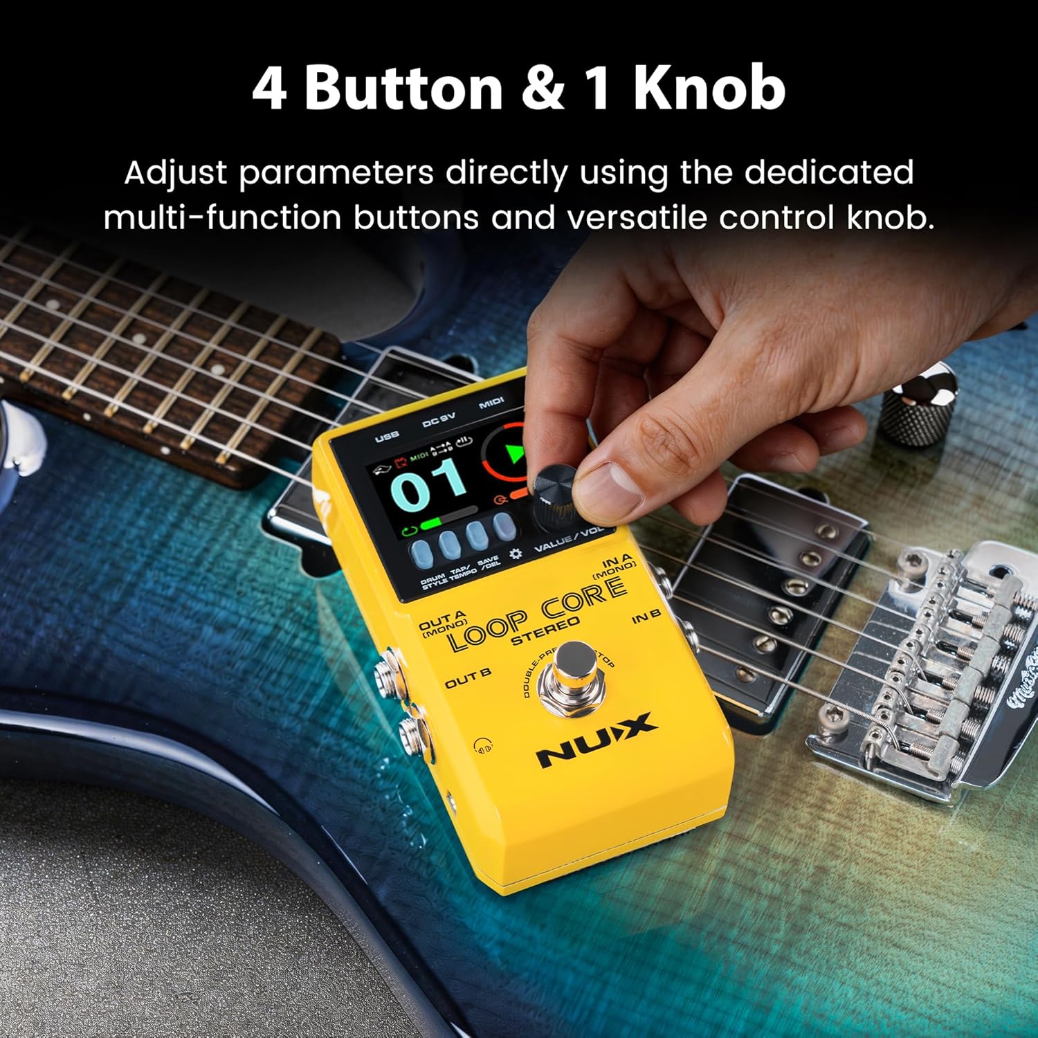 NUX Loop Core Stereo Looper Guitar Pedal, Effect Pedal for Electric Guitar, 6 Hours Record Time, Stereo Audio，MIDI Control, HD Color LCD Screen, Customize Boot-Up Picture