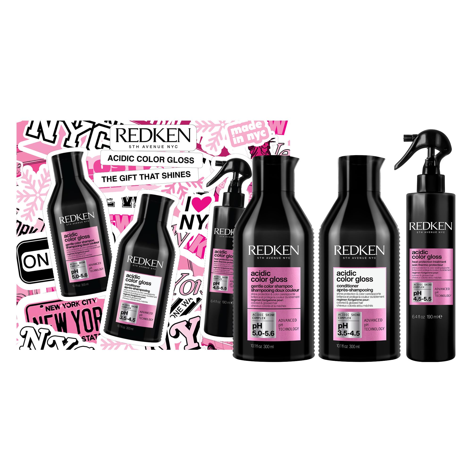 REDKEN - Coffret Cadeau Routine Brillance - Cheveux Colorés et Méchés - Protection de la Couleur et Brillance Intense - Renforce et Répare la Fibre - Formule au pH Acide - Acidic Color Gloss