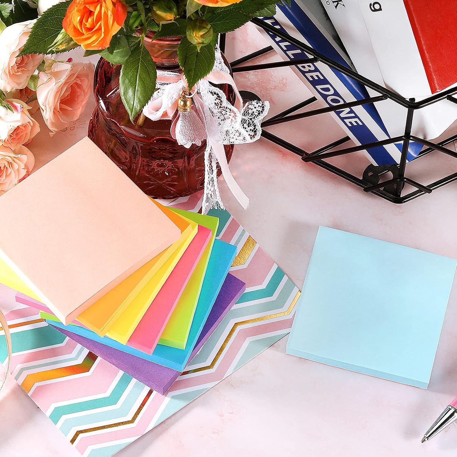 Sticky Notes - Cute Sticky Notes/Notepads, 3 x 3 Inches, 8 Pads/Pack, 100 Sheets/Pad, 800 Sheets Total, 8 Colors Self-Stick Pads, Strong Adhesive