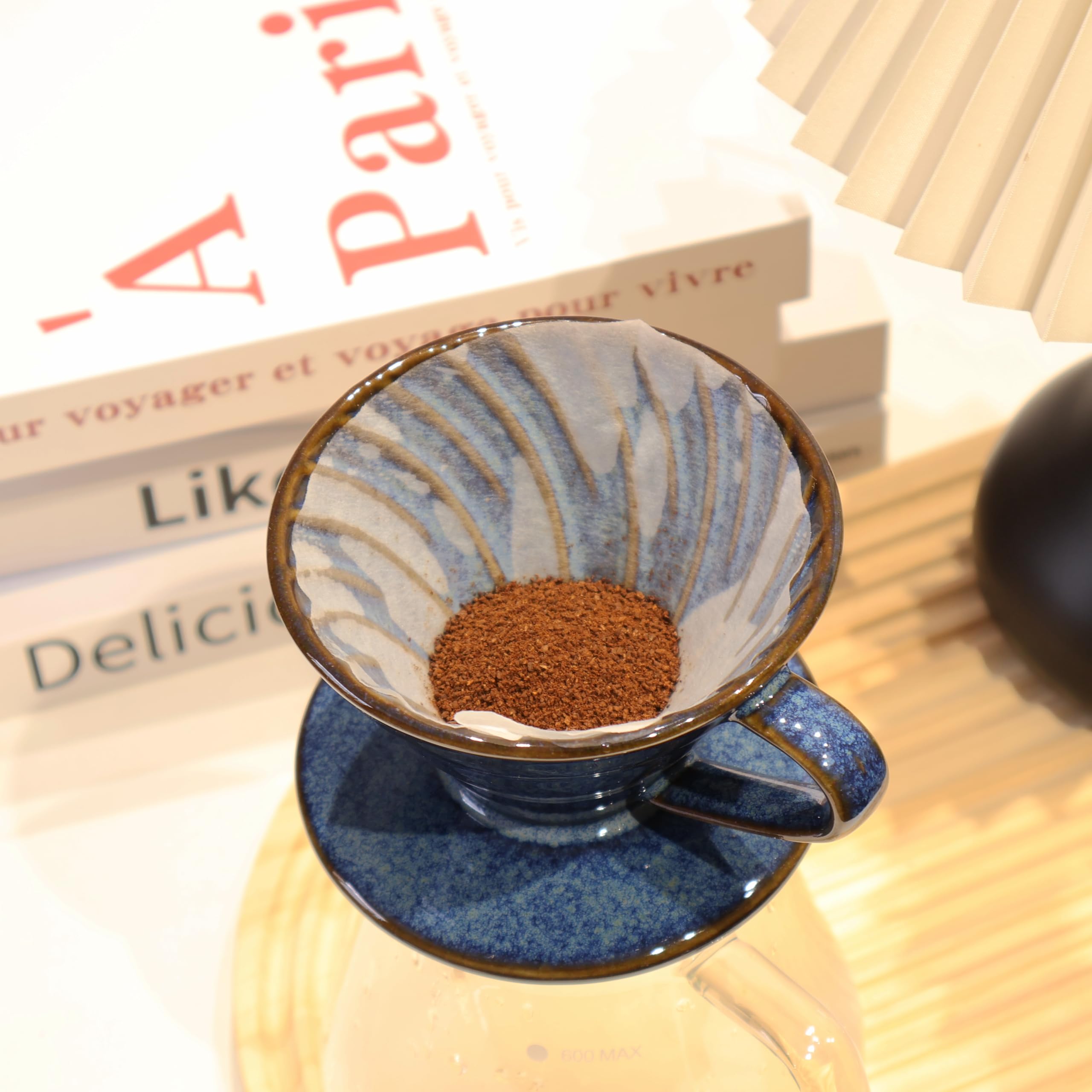 Keramik-Kaffeetropfer mit 50 Filtern, 01 Pour Over Kaffeebereiter, Porzellan, V 60, handgebrühtes Set, Keramik, handwerkliches Tropfbrauen, Barista, Geschenk für 1–2 Personen, Reisen,