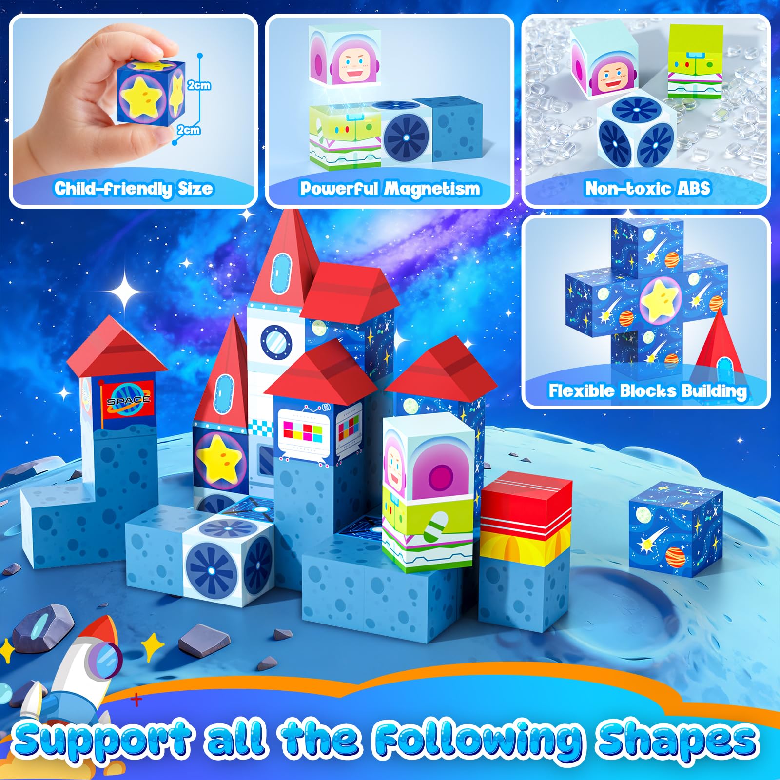 Magnetische Bausteine Reisespielzeug für Kinder 36 Stück Tragbare Reise Mini-Magnetbausteine Sensorisches kreatives Spielzeug Unterricht Geschenk für Jungen und Mädchen ab 3 Jahren