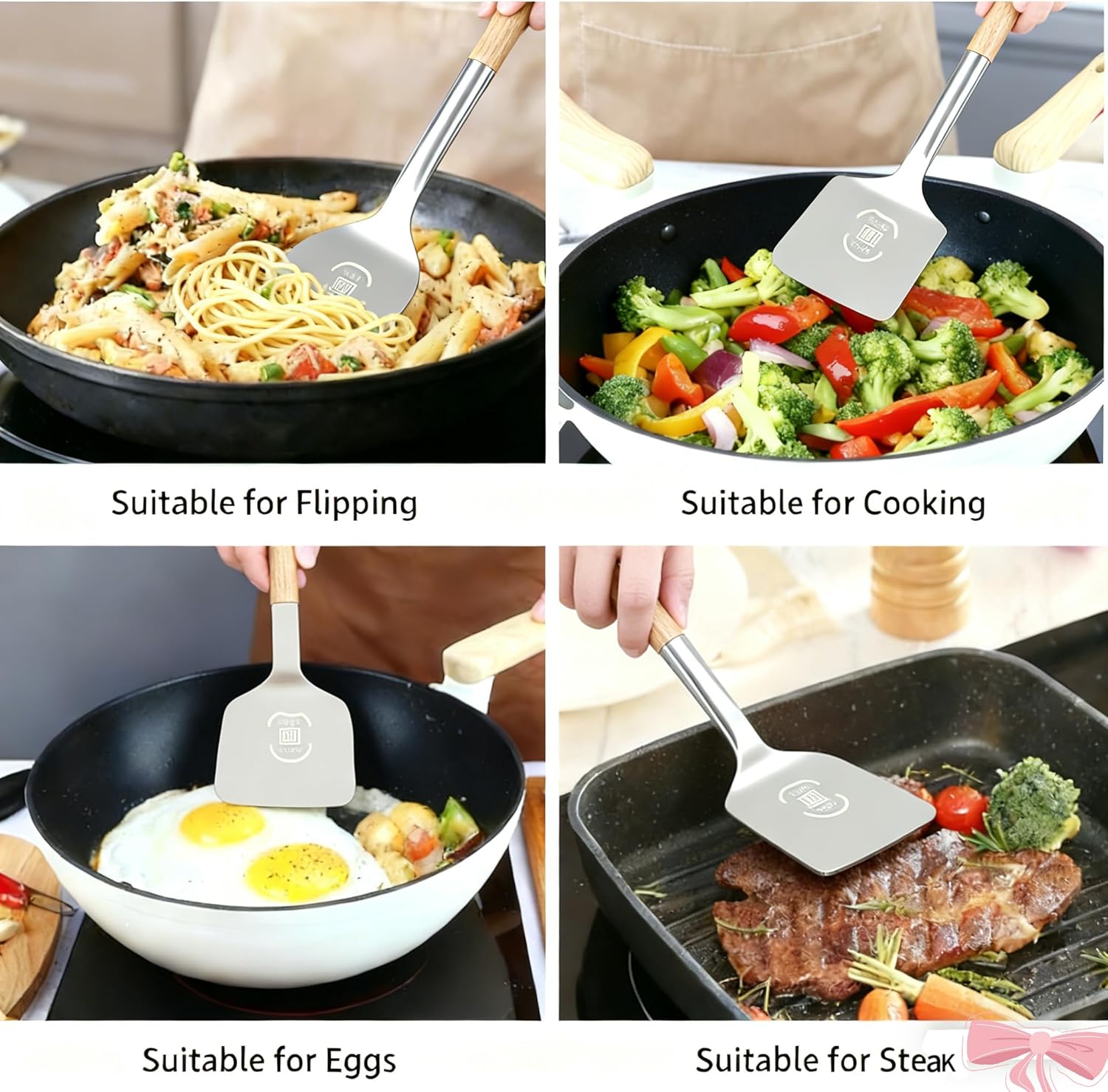 Spatula and Ladle - Set of 2 Wok Tools, Stainless Steel Wok Spatula & Soup Ladle Set with Beech Wood Grain Handle, Polished Heat-Resistant Cooking Utensils Set for Scooping, Flipping - Image 5