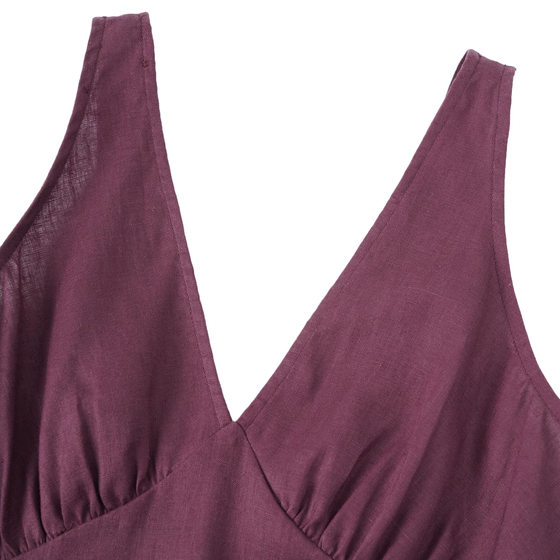 Amazhiyu Robe en lin pour femme - Robe d'été sans manches - Robe maxi à fleurs - Robe d'été - Col en V - Robe de plage longue - Robe de loisirs