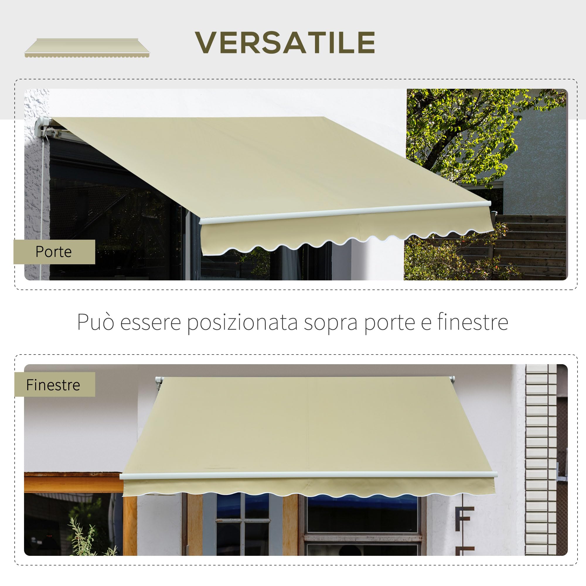Outsunny Tenda da Sole per Esterno 3x2.5m Regolazione con Manovella, in Alluminio e Poliestere, Beige