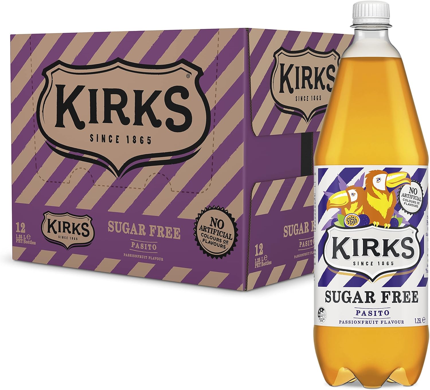 Kirks Sugar Free Pasito Passionfruit Soft Drink Multipack Bottles 12 x