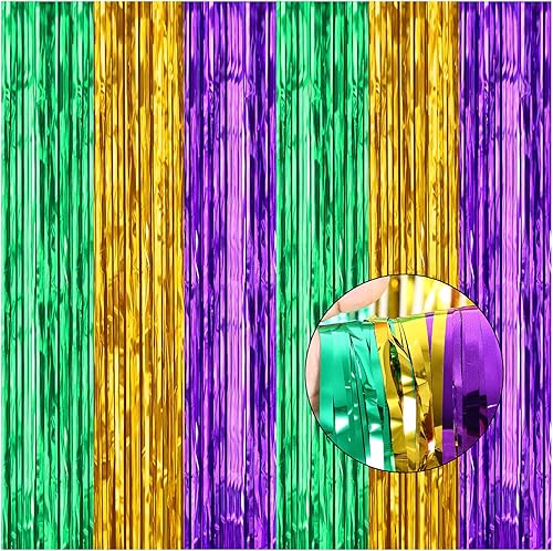 Miniatura 1 de Paquete de 2 decoraciones de fondo de fiesta, 3.28 x 8.2 pies, cortina de oropel de cumpleaños, suministros de fiesta para cumpleaños, boda,