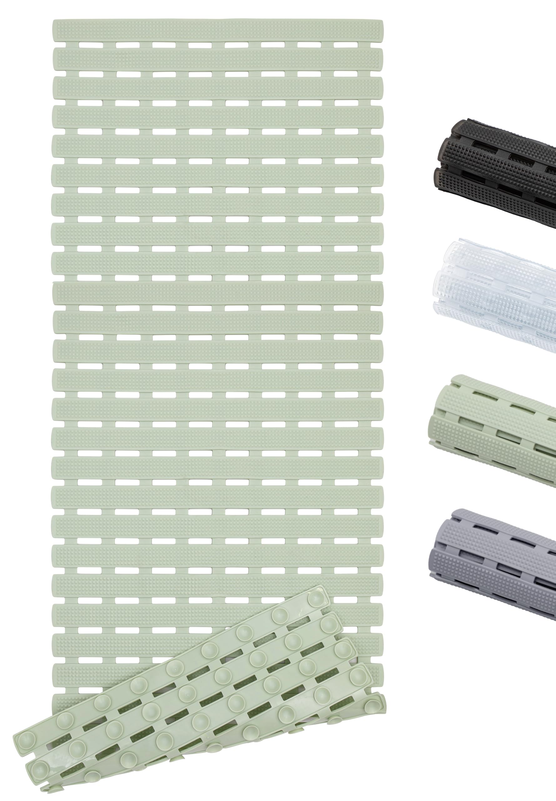 WELTRXE Bath Mat Non Slip Anti Mould, 100 x 40cm Anti Slip Bath Mat for Tub, Super Soft Bathtub Mat, Machine Washable Shower Mat with Suction Cups and Drainage, Cut to Size, Green